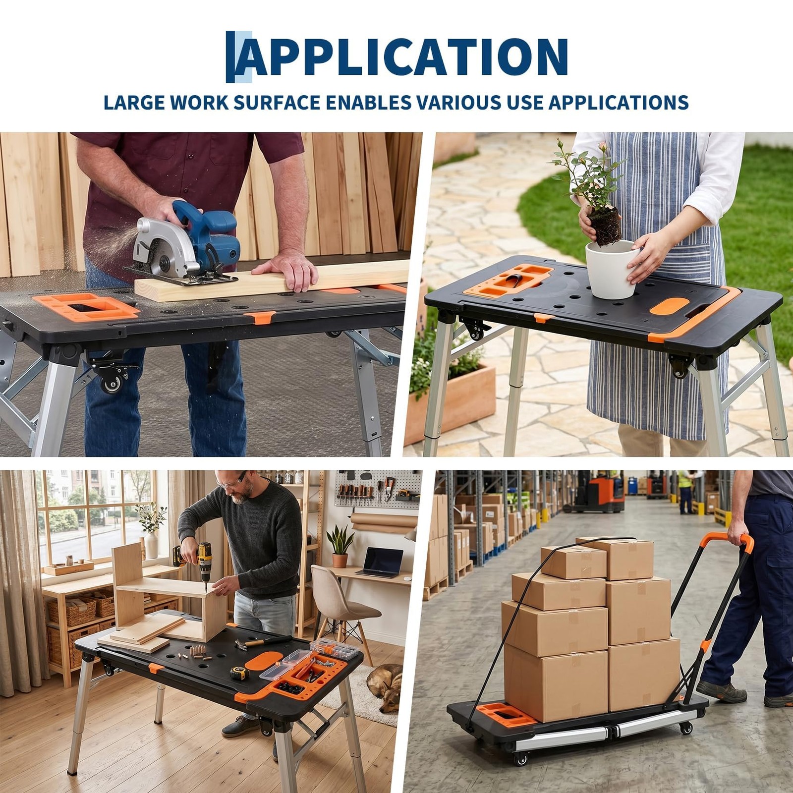 7-in-1 Portable Workstation, Work Table Folding Workbench ,Low Work Platform DIY
