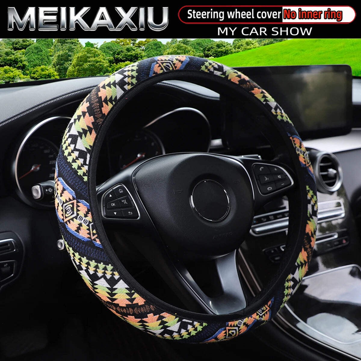 38CM Bohemian Steering Wheel Cover Fabric Rimless Universal All Season