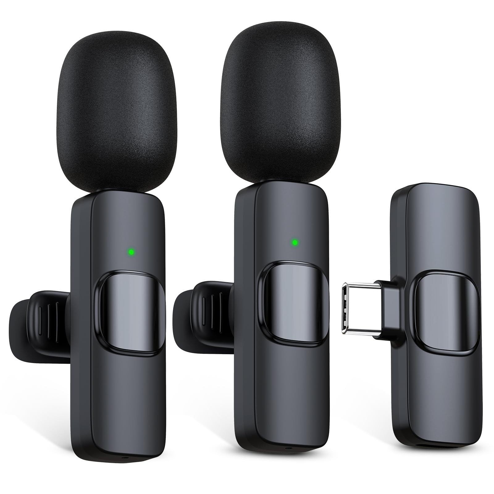 2 Pack Wireless Microphone USB C for iPhone 15-16 Android Phone Professional