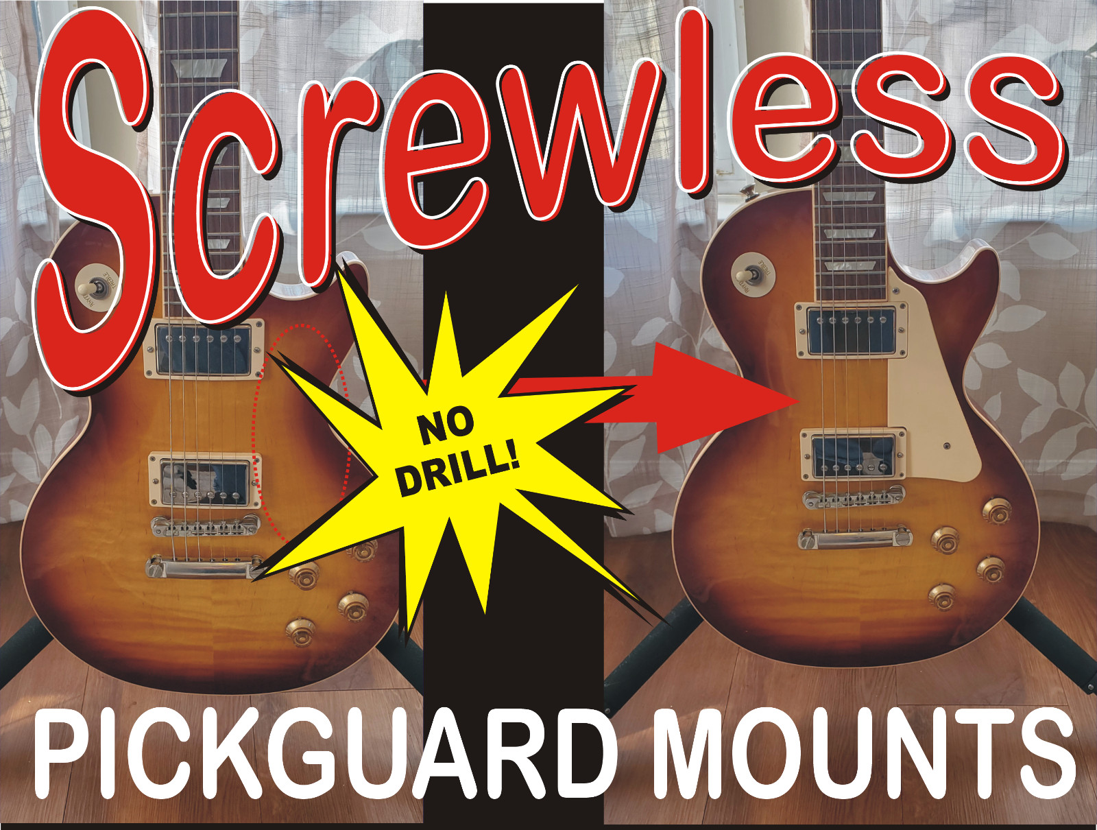 Les Paul Screwless - No Drill - Pickguard Mount Kit with screw head options