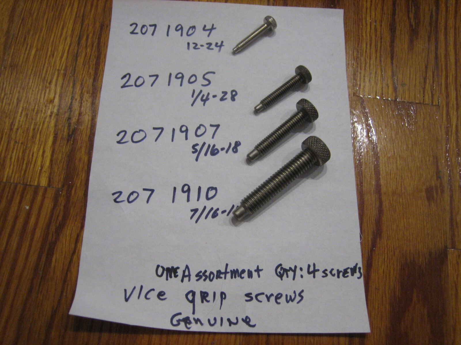 Vice Grip Replacment Adj. Screws;2071904,1905,1907,1910-Set of 4(v.sm,sm,med,lg)