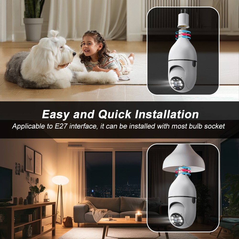 Light Bulb Camera 5MP IP 360° CCTV Camera WiFi IR Smart Home Wireless Security