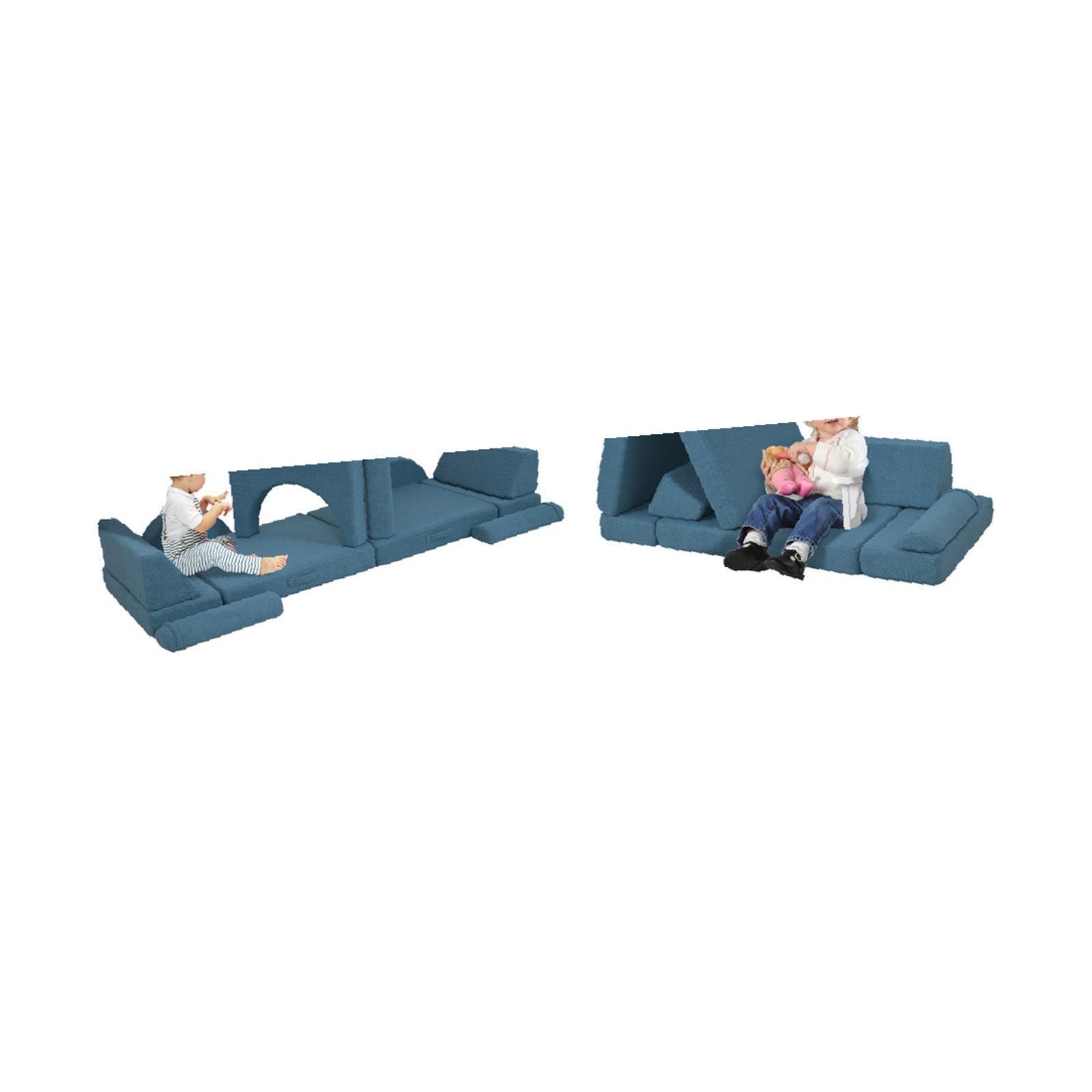 Toddler Sectional Sofa Blue Modular Couch Soft Foam Furniture Set for Kids