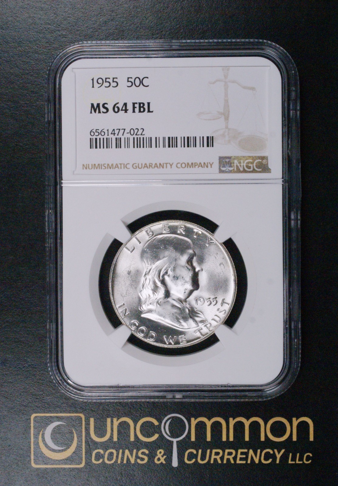 1955 MS 64 FBL Franklin Half Dollar   (UCC-FHD-1955-MS64FBL-N-0128)