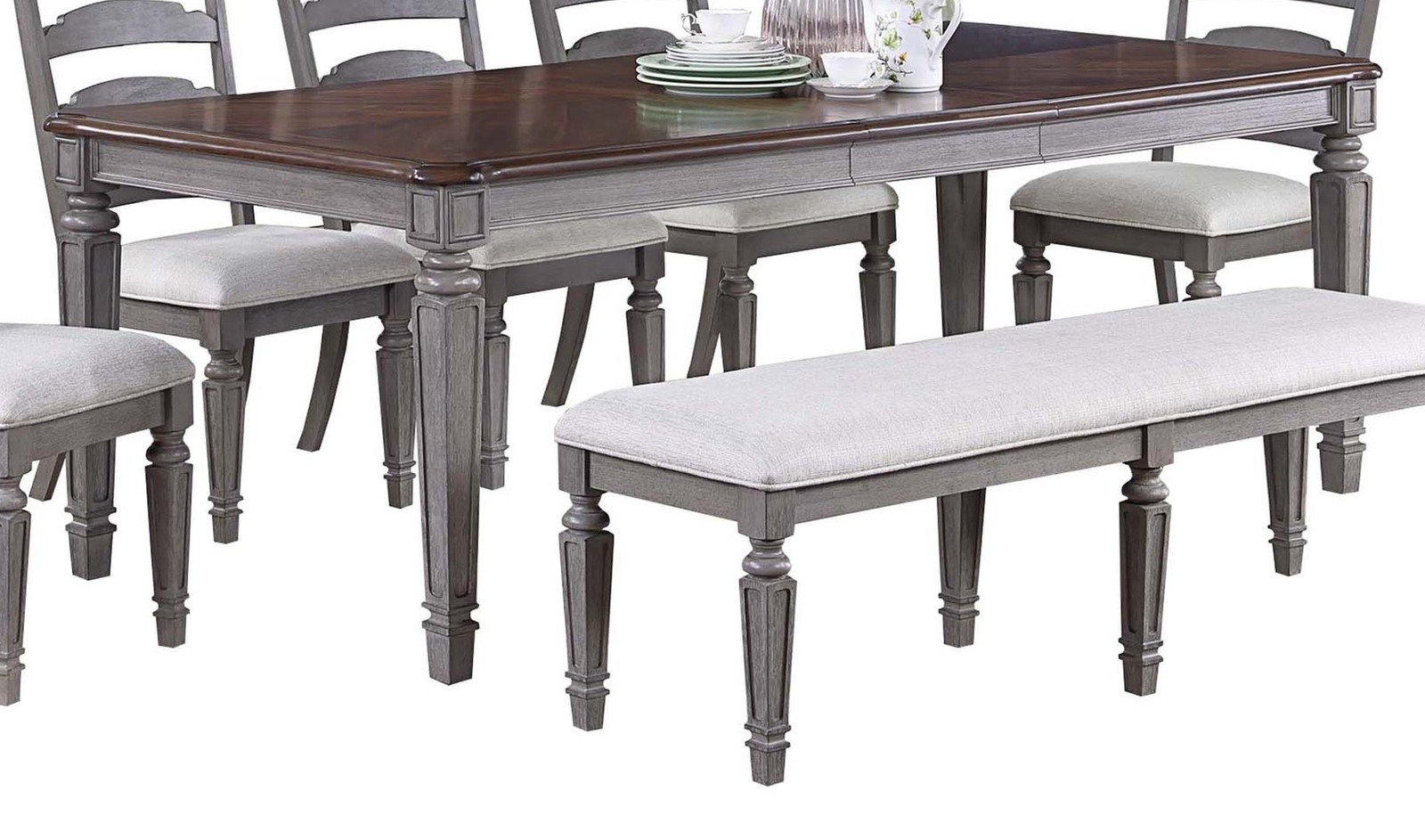 Light grey and cherry contemporary style 1pc dining table, wooden frame