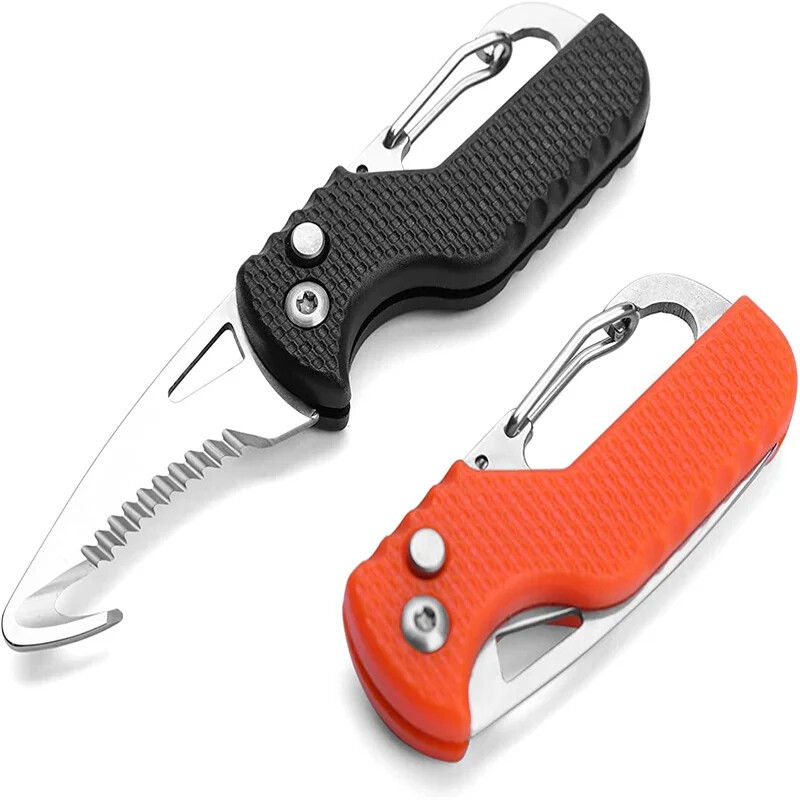 Pocket MultiTool Knife Necklace Keychain Folding Blade Knife Serrated Hook Blade