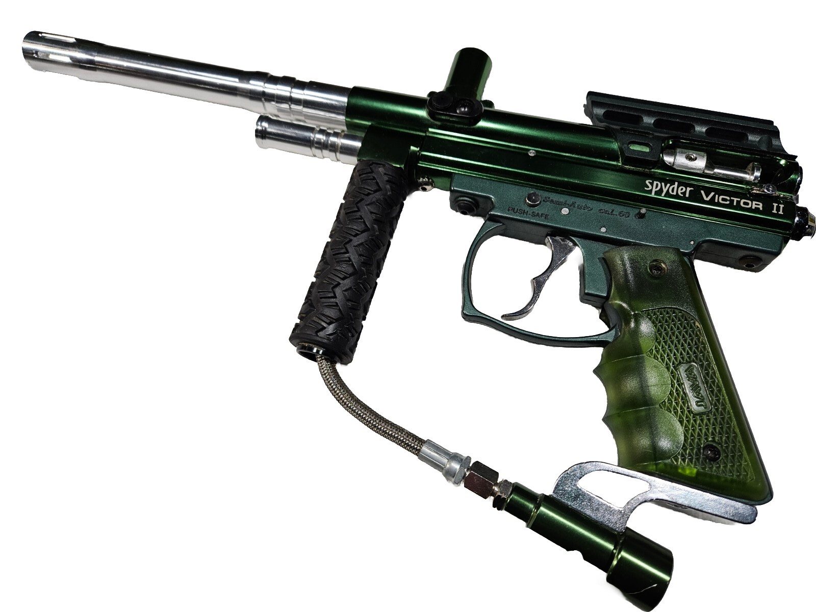 Spyder Green Victor 2 Paintball Gun Ported Barrel Vertical Grip Double Trigger