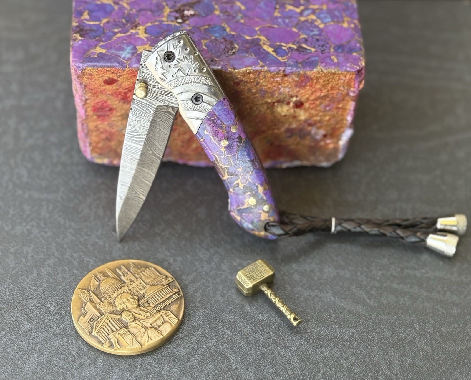 York Vivant Custom Handmade Folding knife Turquoise Stone Handle Art # CBIT-18