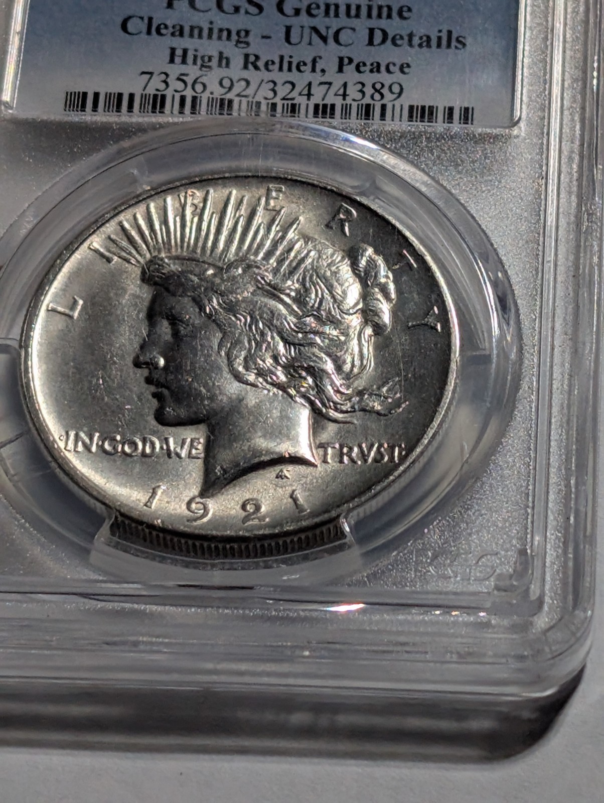 1921 Peace Dollar PCGS UNC Details Exceptional Strike Full Feathers High Relief