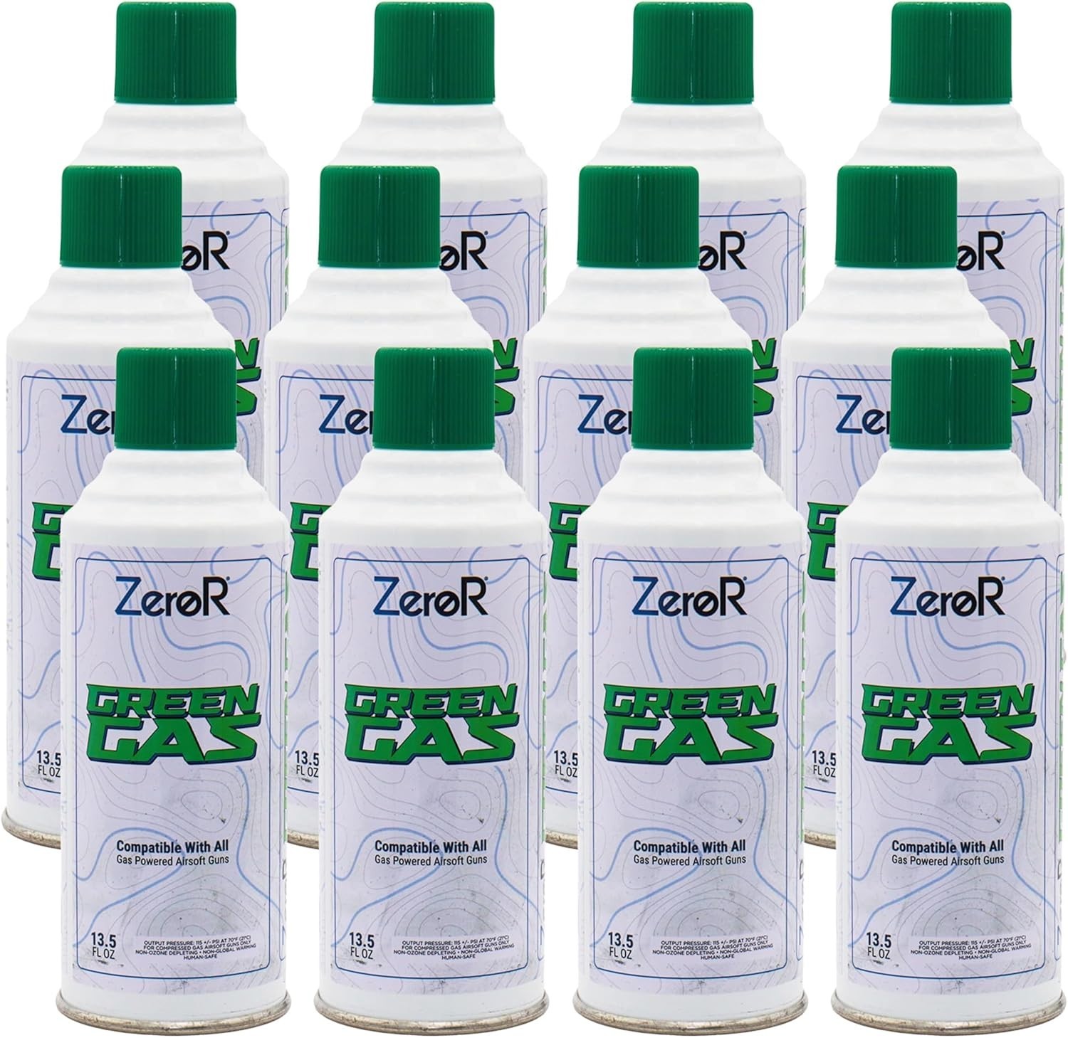 ZeroR® Green Gas Fuel for Airsoft Guns 13.5 fl oz Ea (11.8 oz Total WT) 12 Cans