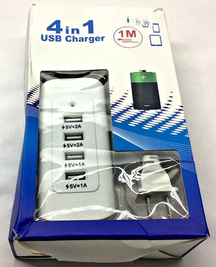 4-Port Slim Desktop 4USB Charger Power Strip , 1M Cord - White