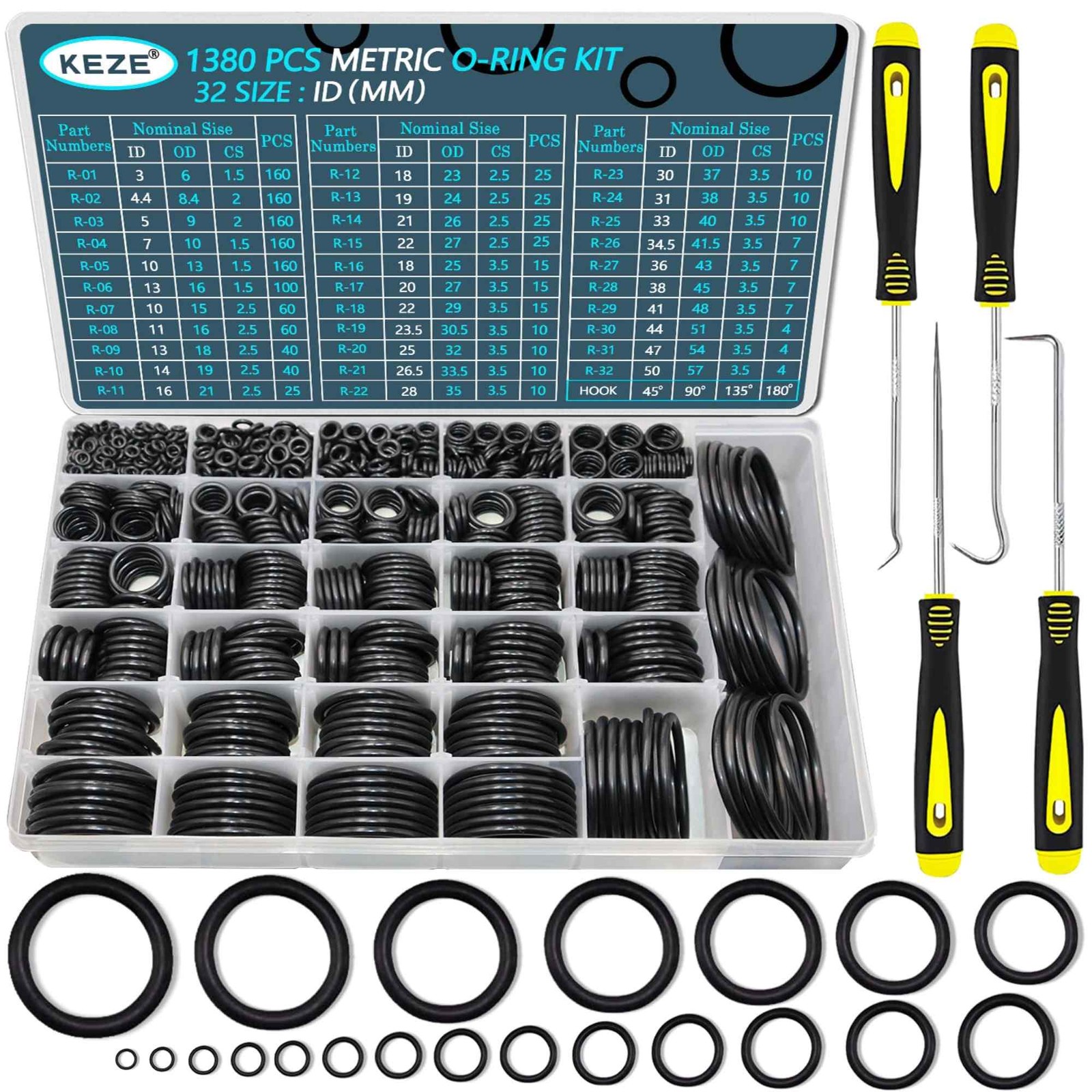KKit 1380 O-Rings Goma Métrico Sello para Taller Mecánico Plomería Juntas Torica