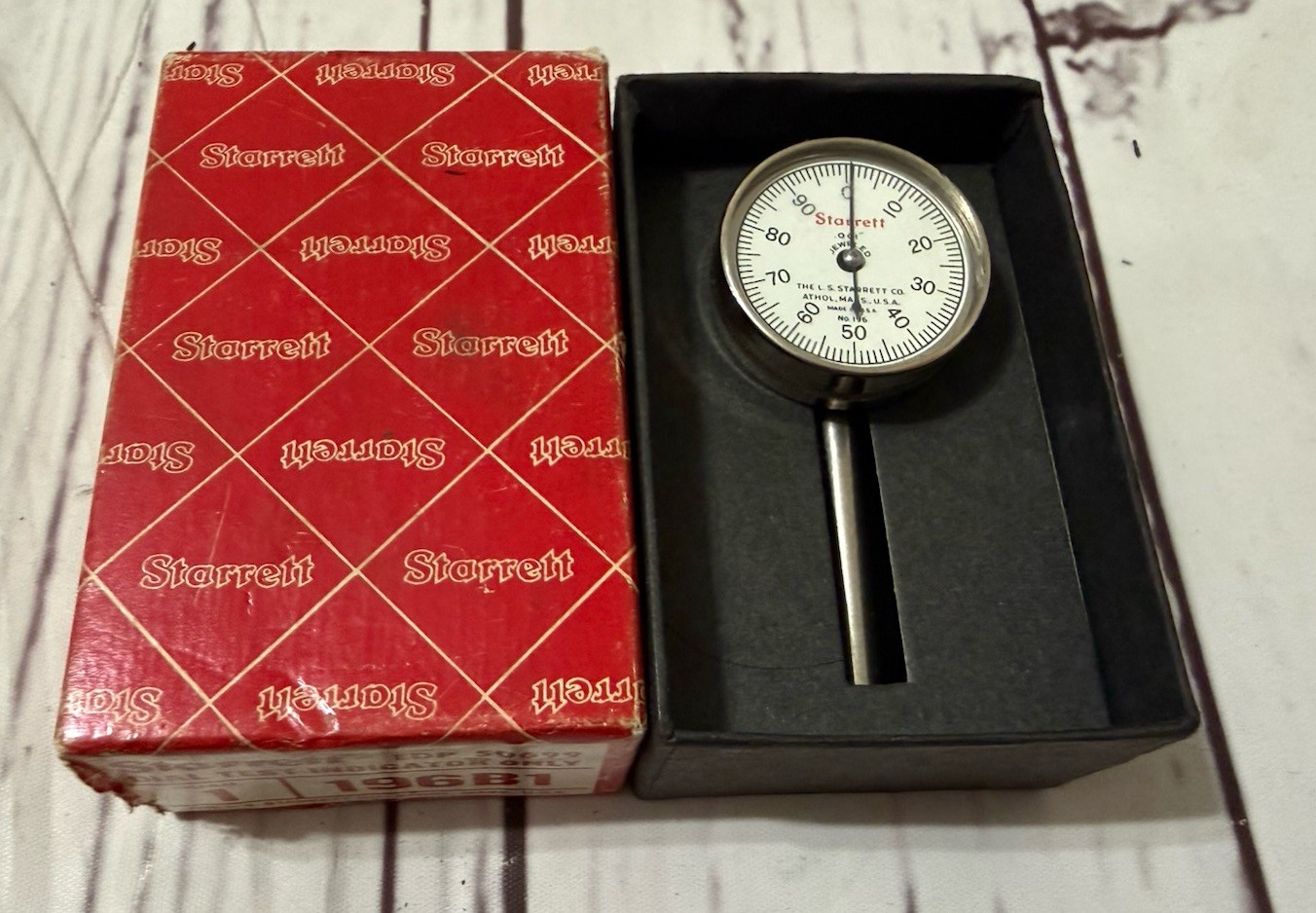 Plunger .001” Jeweled STARRETT 196B1 Universal Dial Test INDICATOR Gauge w/BOX