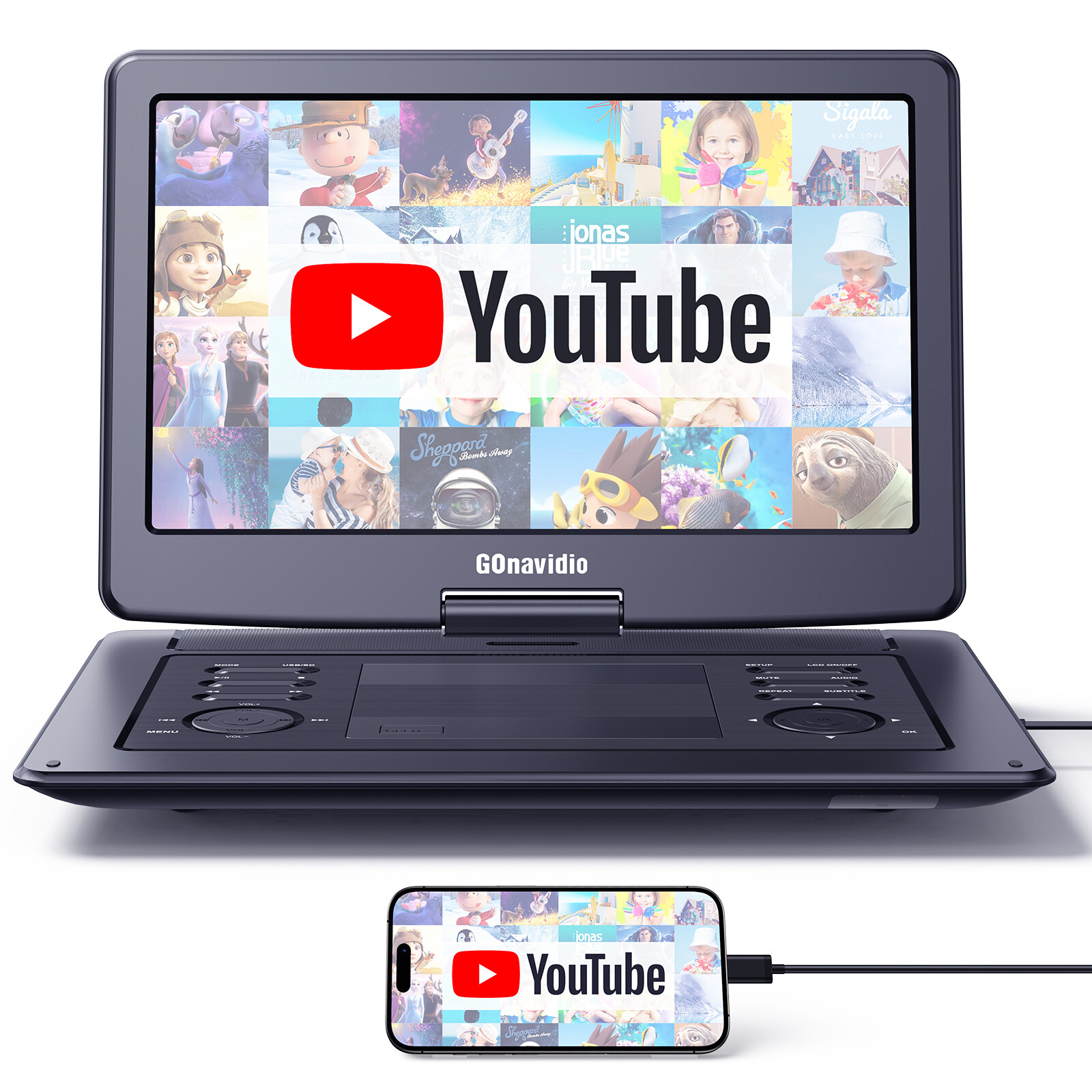 19" Full HD Portable DVD Player with 16" Screen HDMI Region Free USB Battery AV