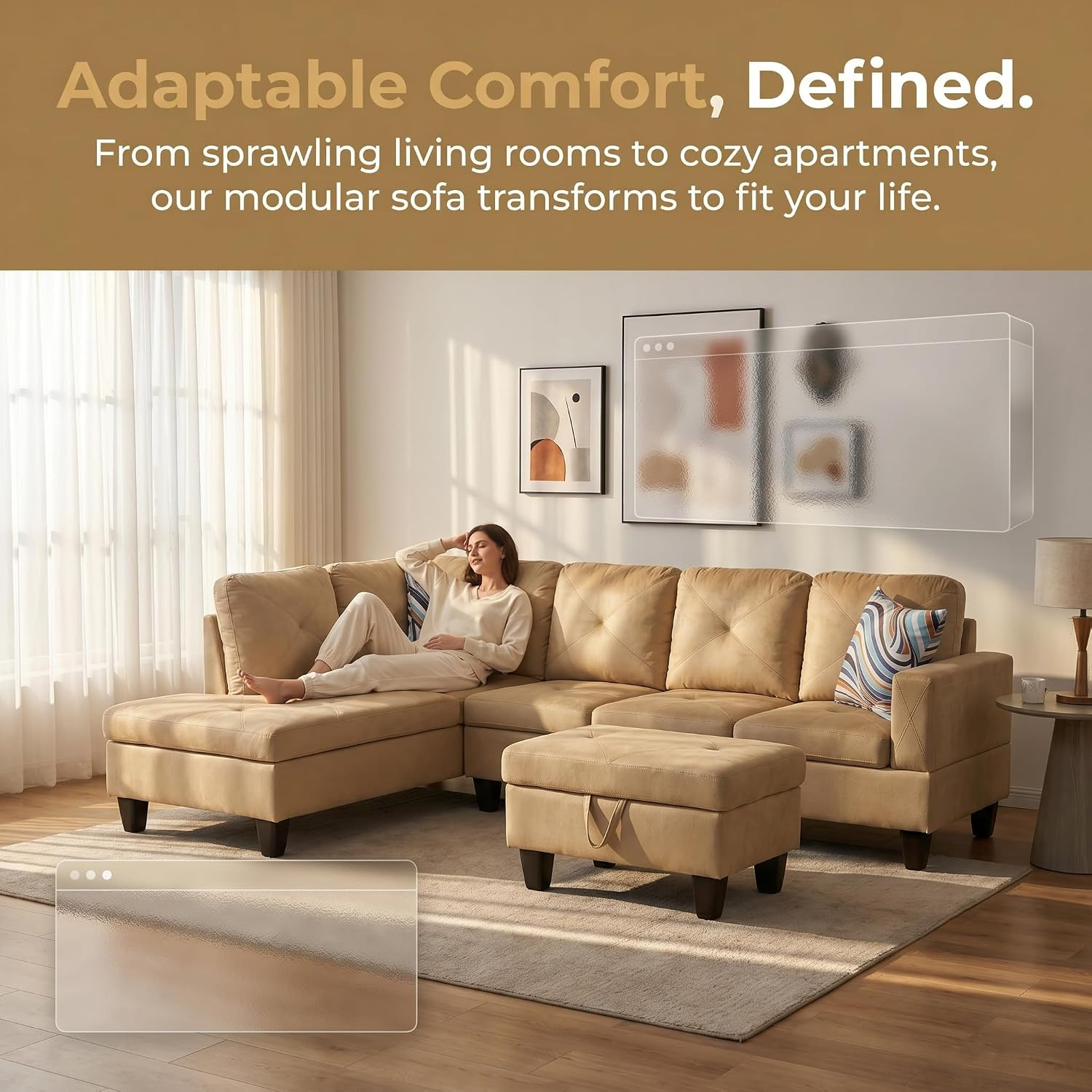 3-Piece L-Shaped Modular Leather Sofa – Convertible Sectional Couch with Movable