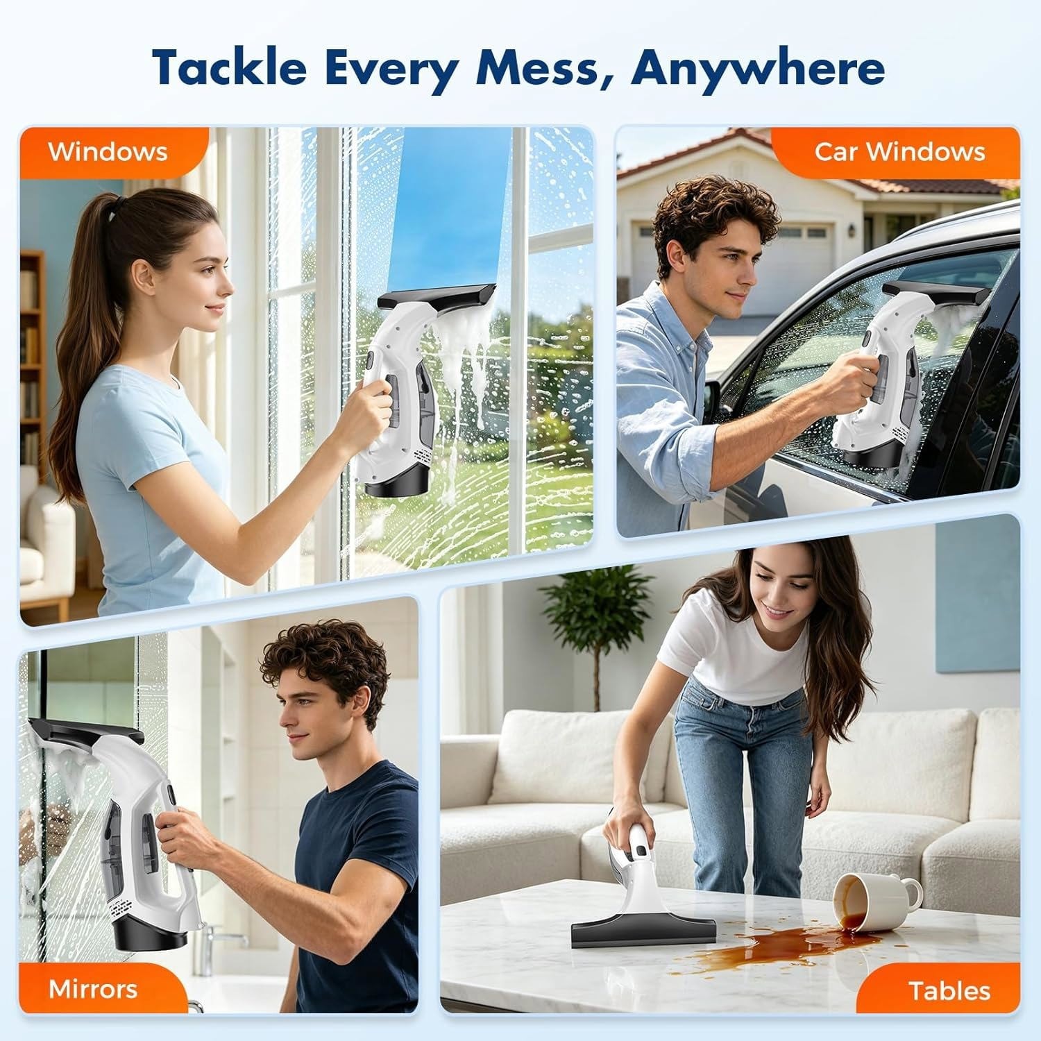 Window Vacuum Squeegee Cordless with Extension Pole,Electric Window Cleaner Tool