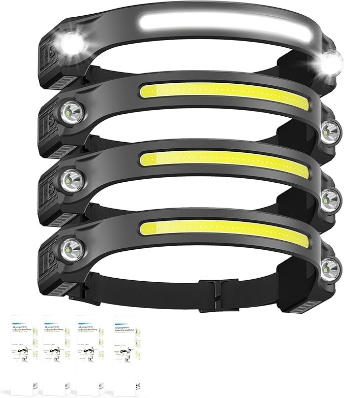 LED Headlamp Rechargeable 4 Pack Motion Sensor 260 Degree Wide Beam XPE COB