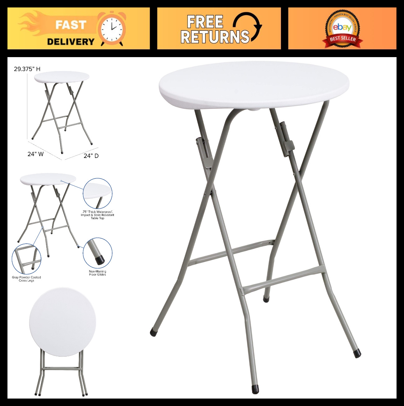 2' Round Plastic Folding Table - All-Occasion Event Banquet Table for Indoor/Out