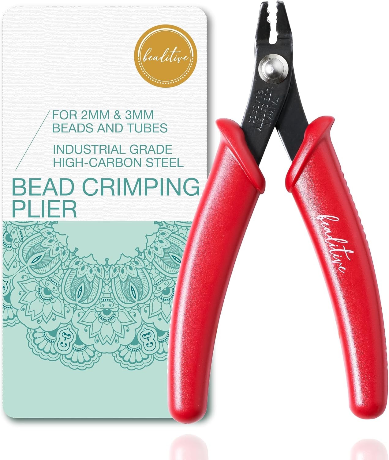 5-Inch Red Bead Crimping Plier for Tubes and 2mm & 3mm Beads by Beaditive