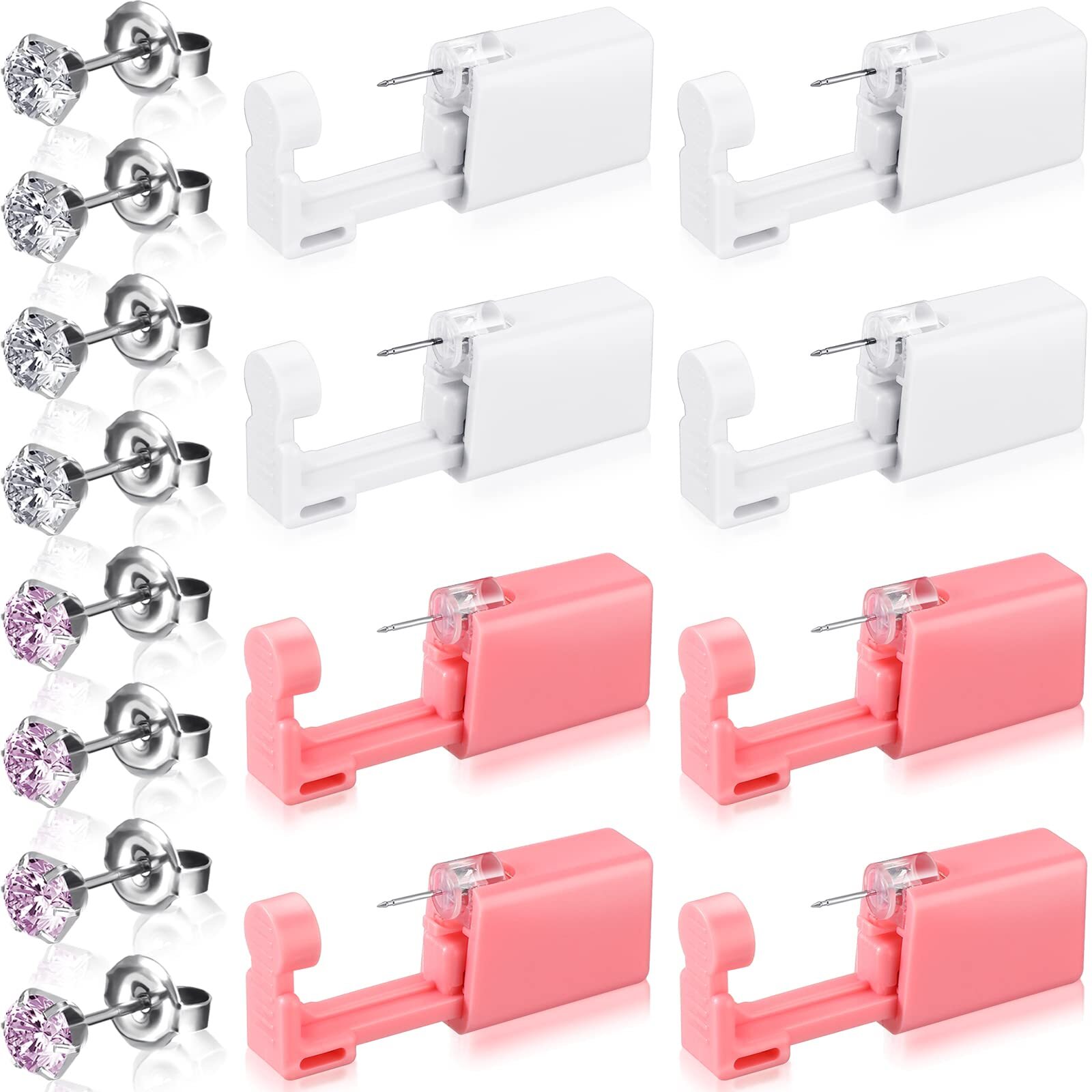 8 Pcs Self Ear Piercing Tool Disposable Ear Piercing Kit with Crystal Ear Studs