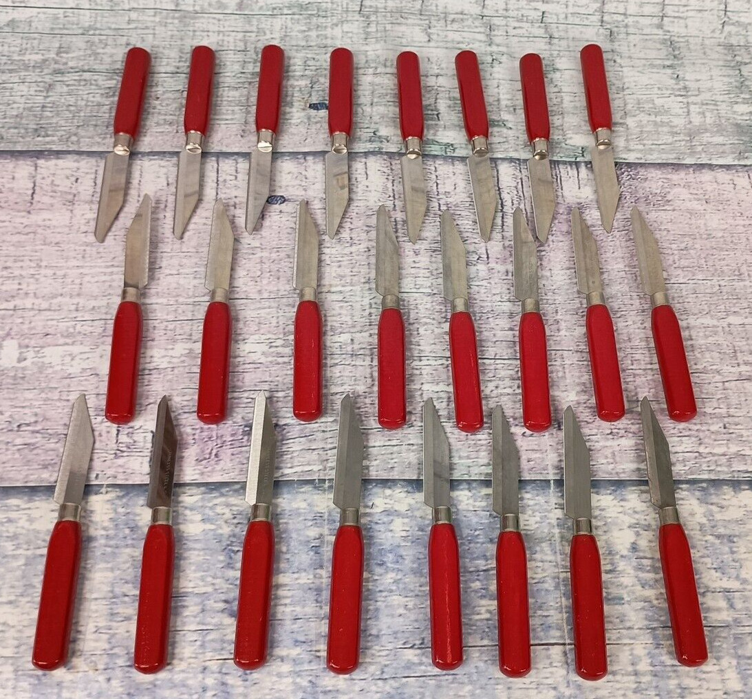 Lot of 24 Vintage Red Wooden Handle Small Paring Knives Stainless Steel USA