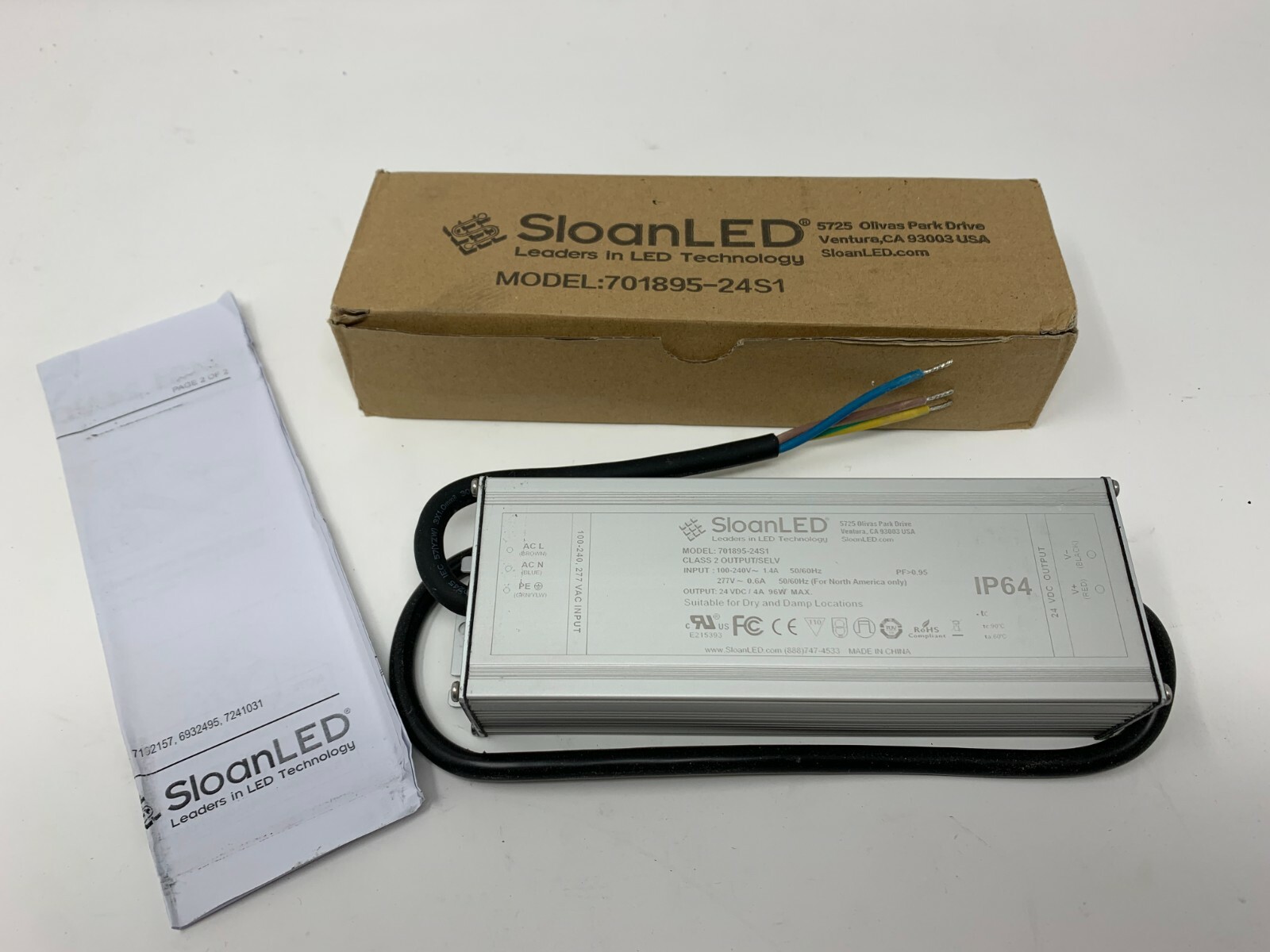 SLOAN LED Damp/Dry 100 Watt Power Supply 100-277 VAC 50-60 Hz LED DRIVER!