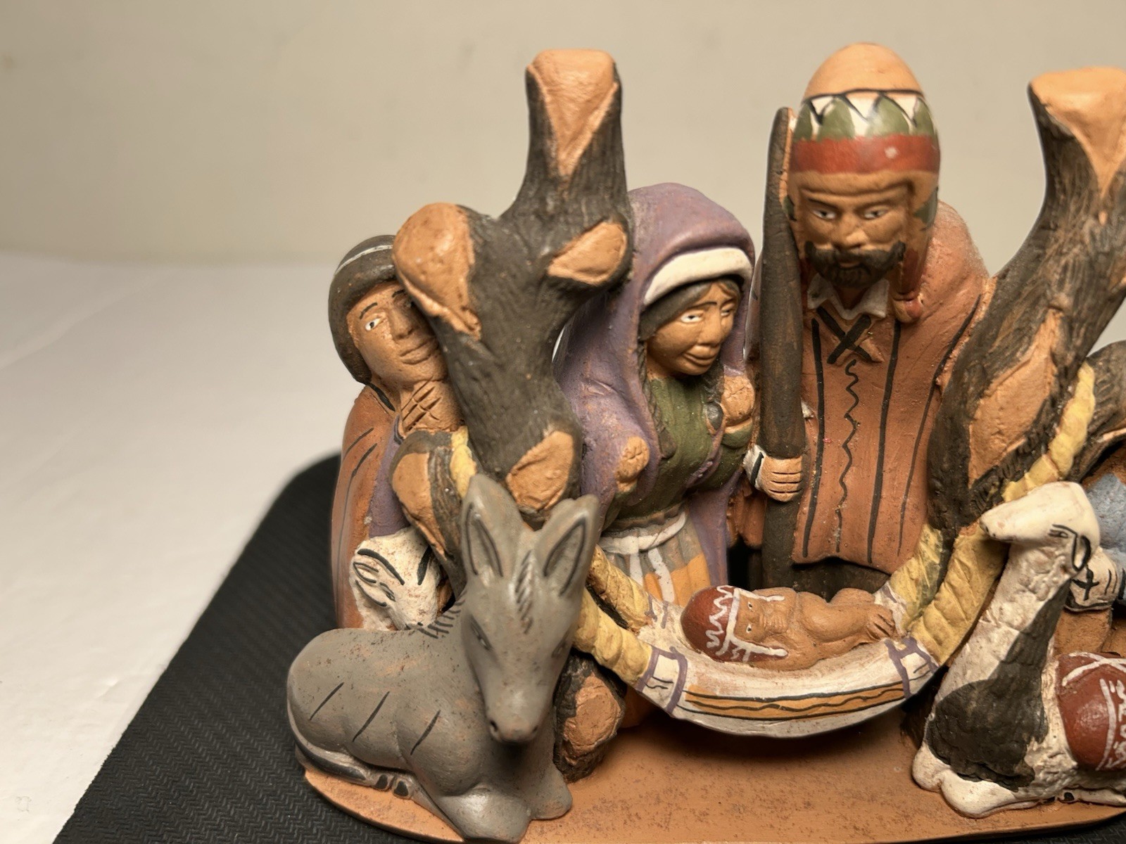 Peruvian Style Clay Folk Art Nativity Creche Figurine Sculpture 6” Holy Family