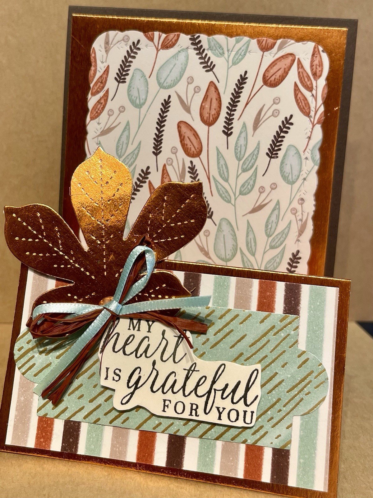 Stampin UP! “My heart Grateful for You” GILDED AUTUMN DSP Card Kit Copper Foil