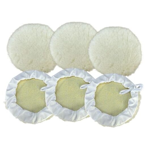 6PCS 7 Inch Wool Car Buffing Pads, Lamb Fleece Polishing Pad Buffer Polisher