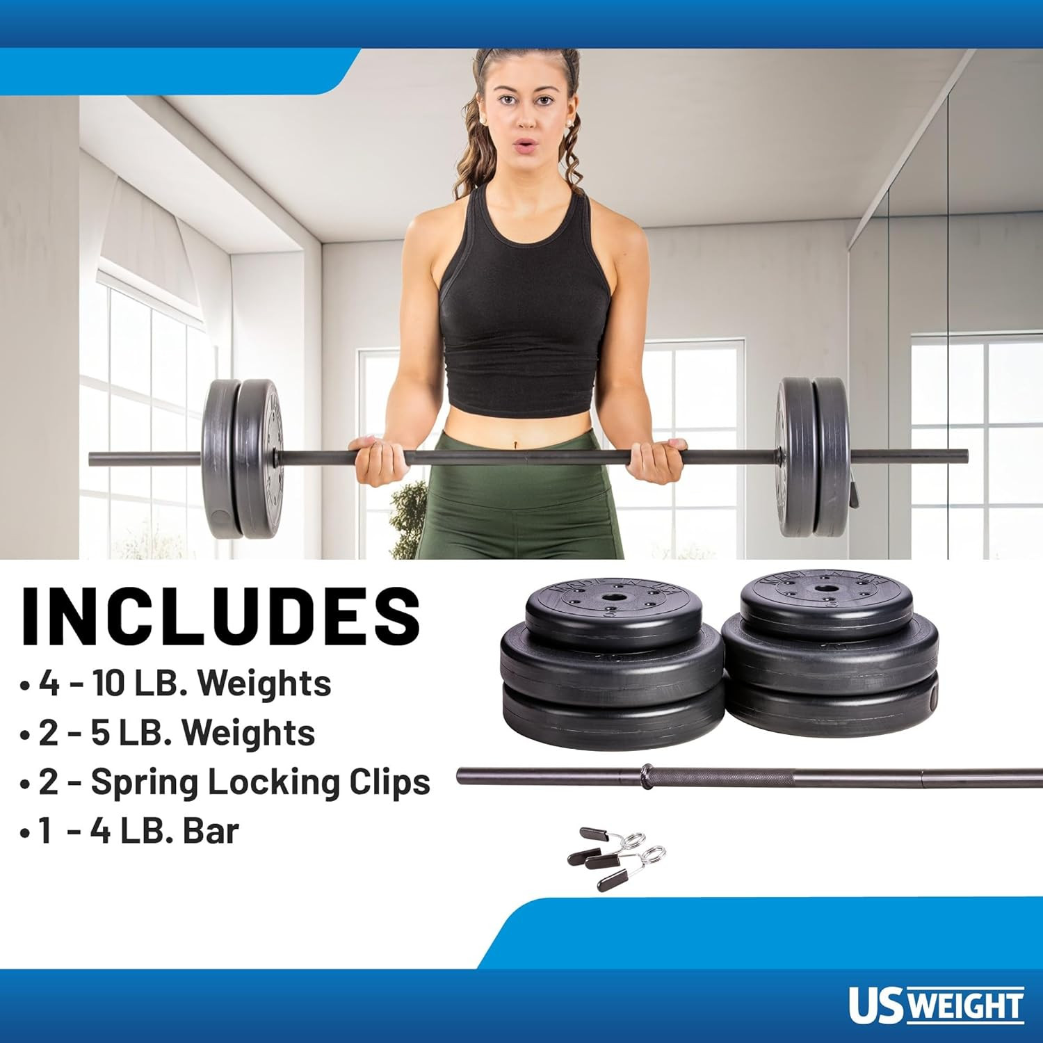 Barbell Set for Home Gym Workout - Made in USA, Essential Home Gym Equipment for