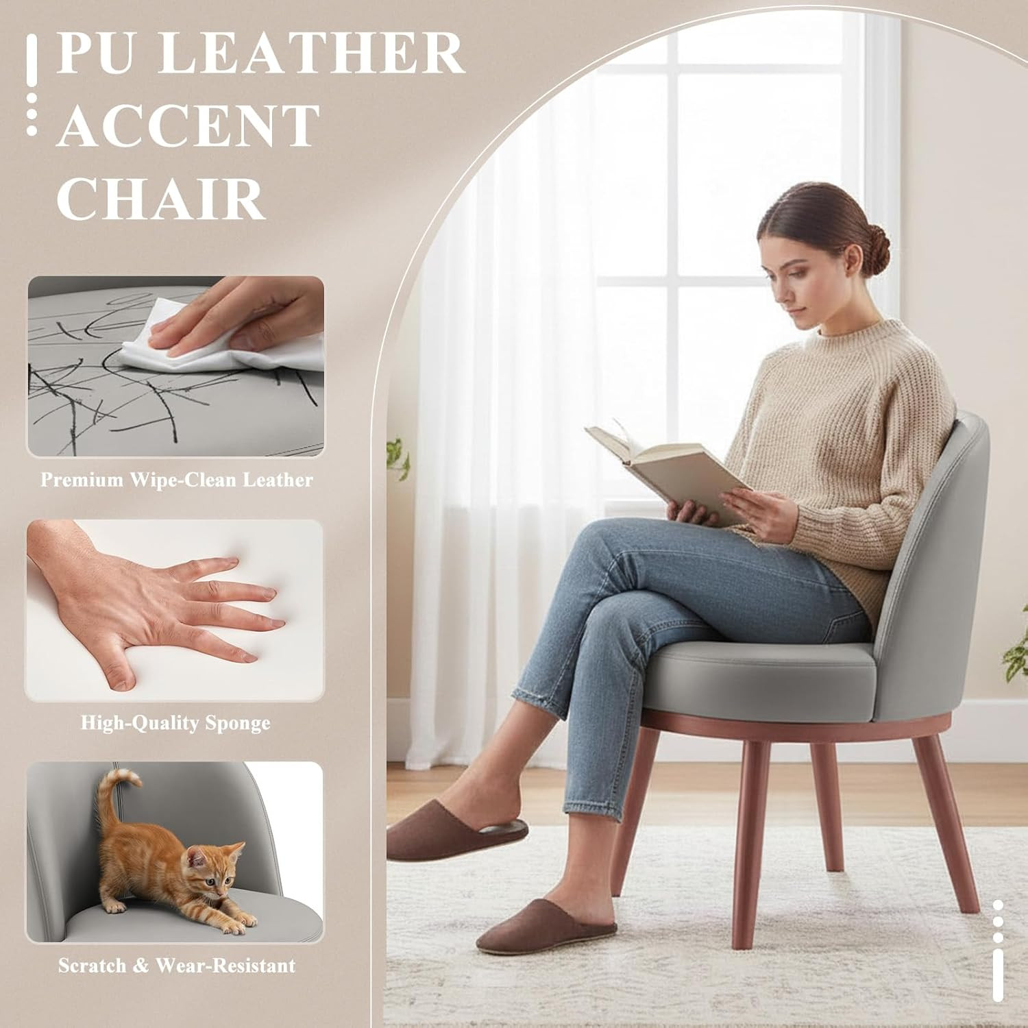 Accent Chair Mid-Century Modern Chair PU Leather Upholstered Armless Chair Set o