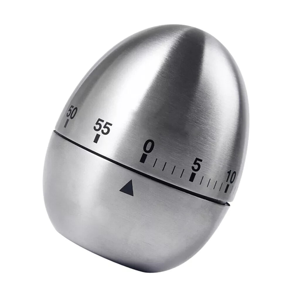 NEW Stainless Steel Creative Mechanical Rotate Timer Egg Shape Manual Countdown