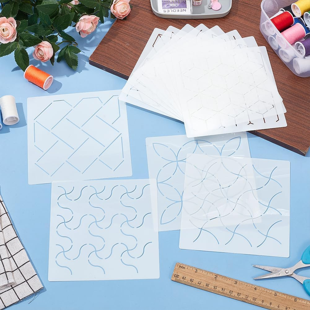 12Pcs Sashiko Stencils Sashiko Embroidery PET Template Drawing Line Template for