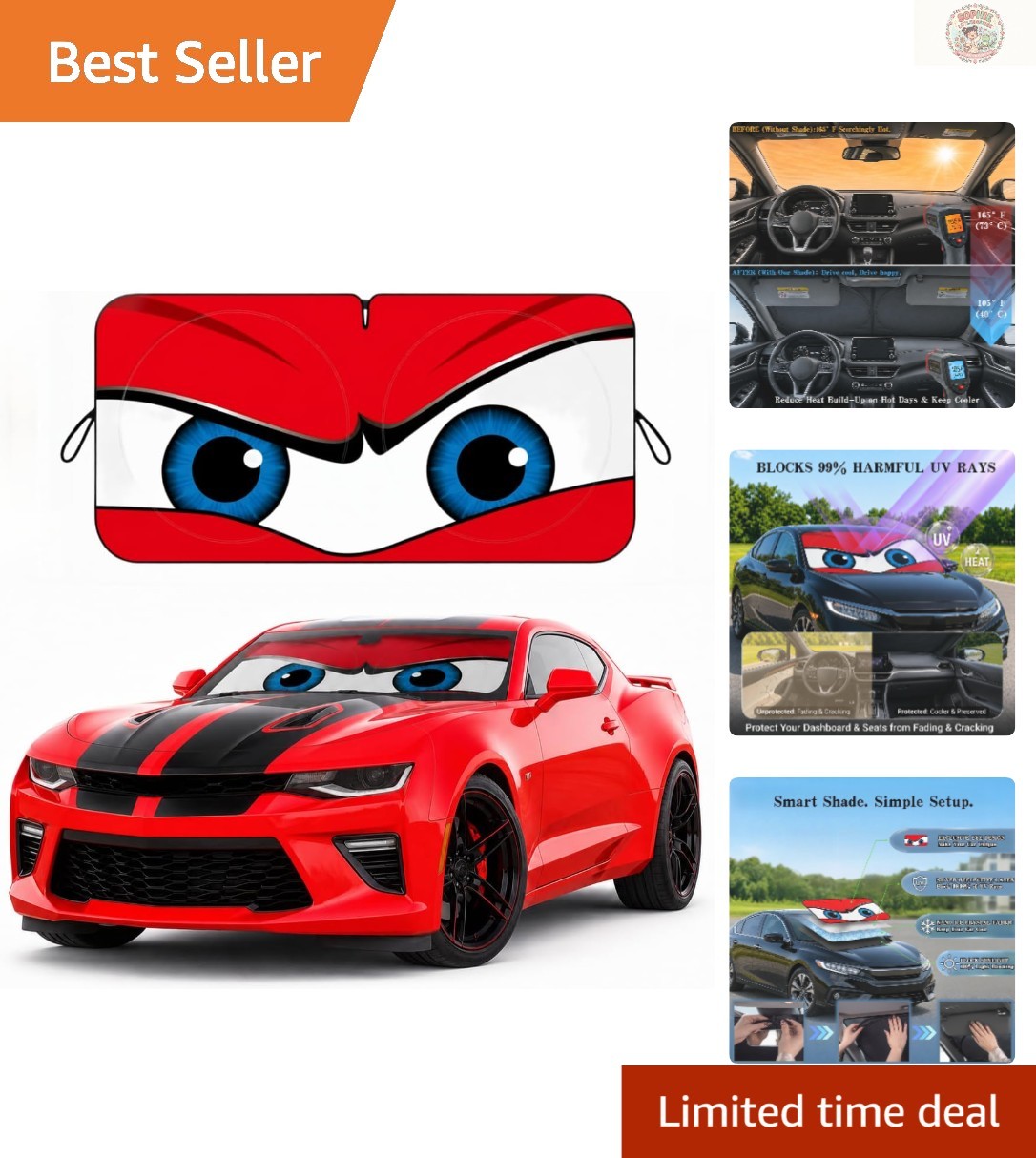 Universal Fit Angry Eyes Windshield Sunshade – 59 x 27.5 inches for Compact Cars