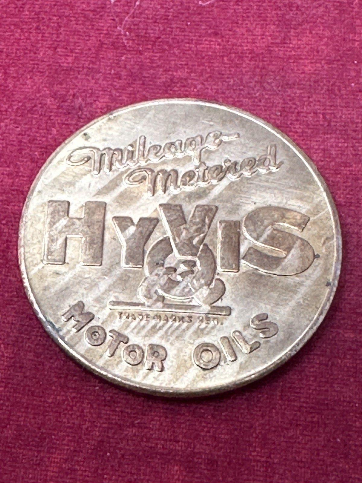 1930's HYVIS MOTOR OILS MILEAGE METER BRASS TOKEN GAS STATION ADVERTISING COIN