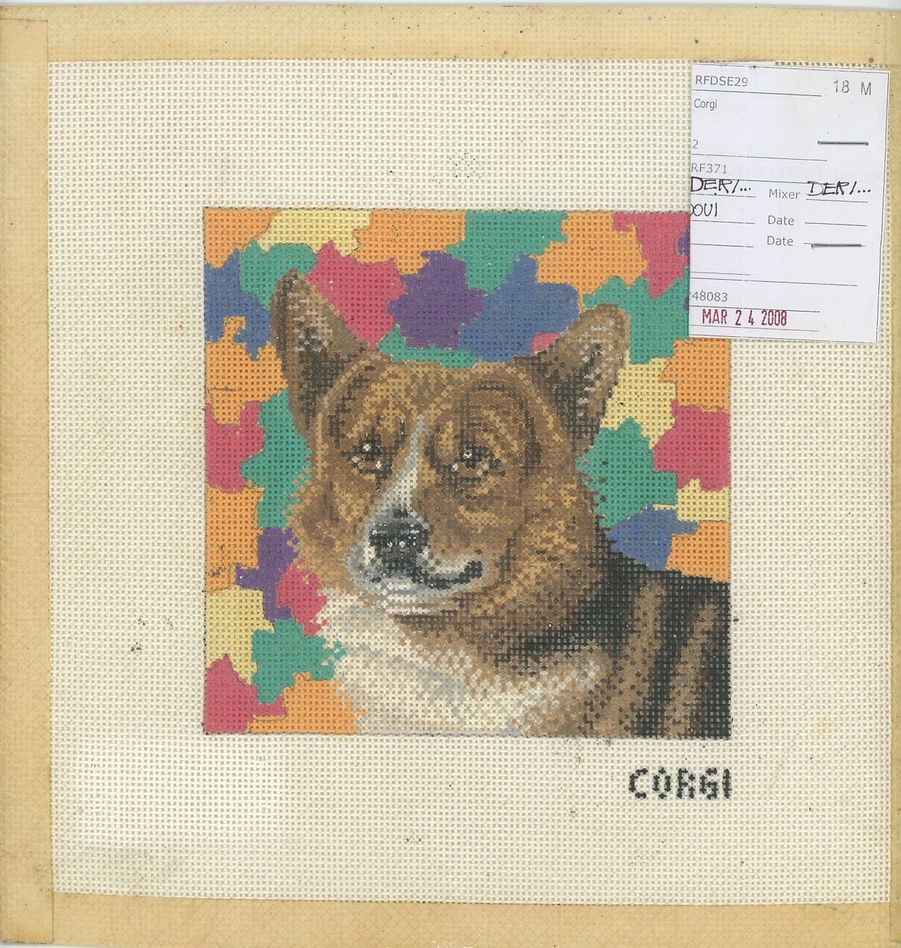 Rishfeld Designs Corgi Portrait Hand Painted Needlepoint Canvas **READ**