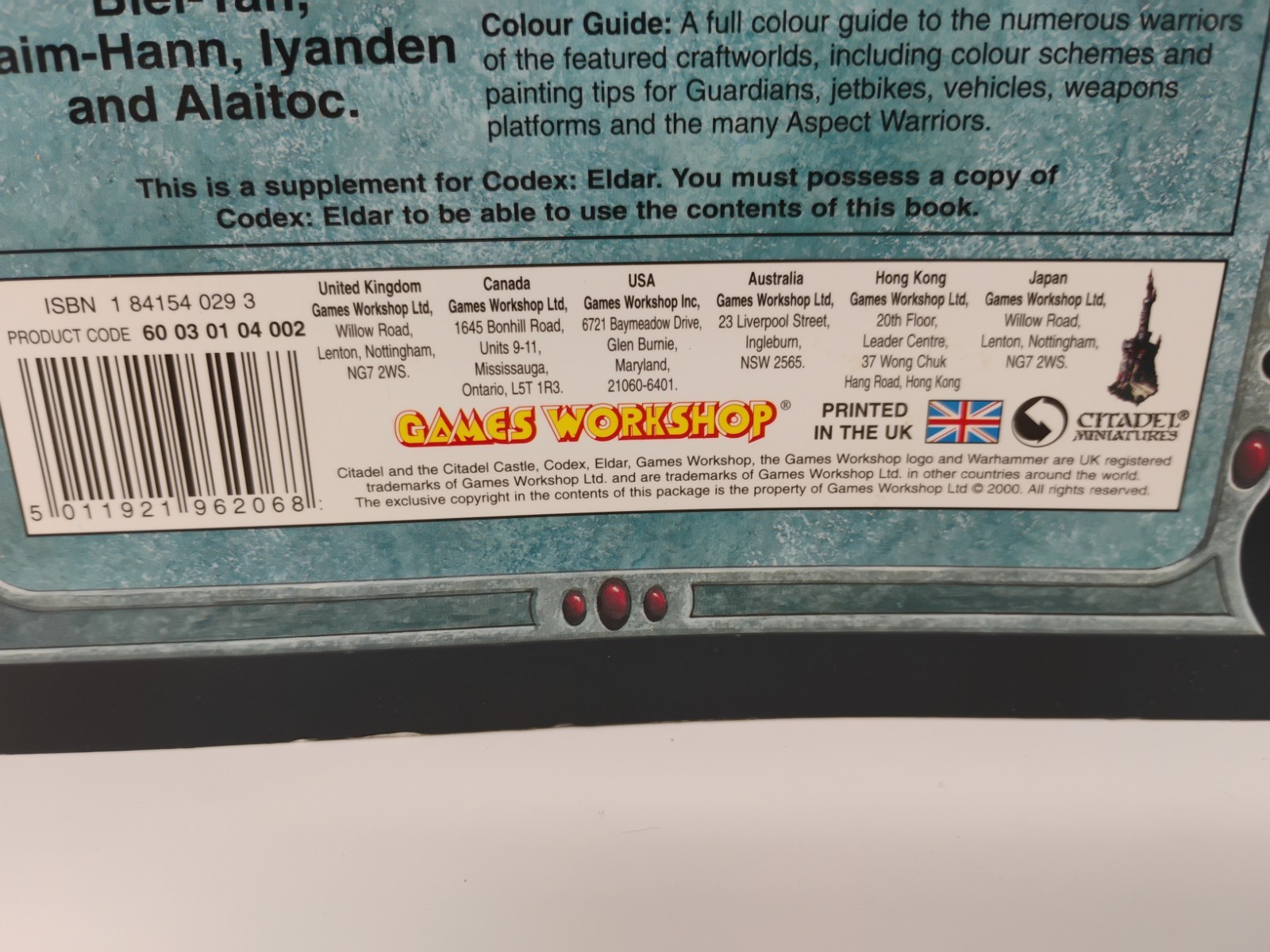 Warhammer 40K Codex Craftworld Eldar Supplement 3rd Edition 2000 Games Workshop