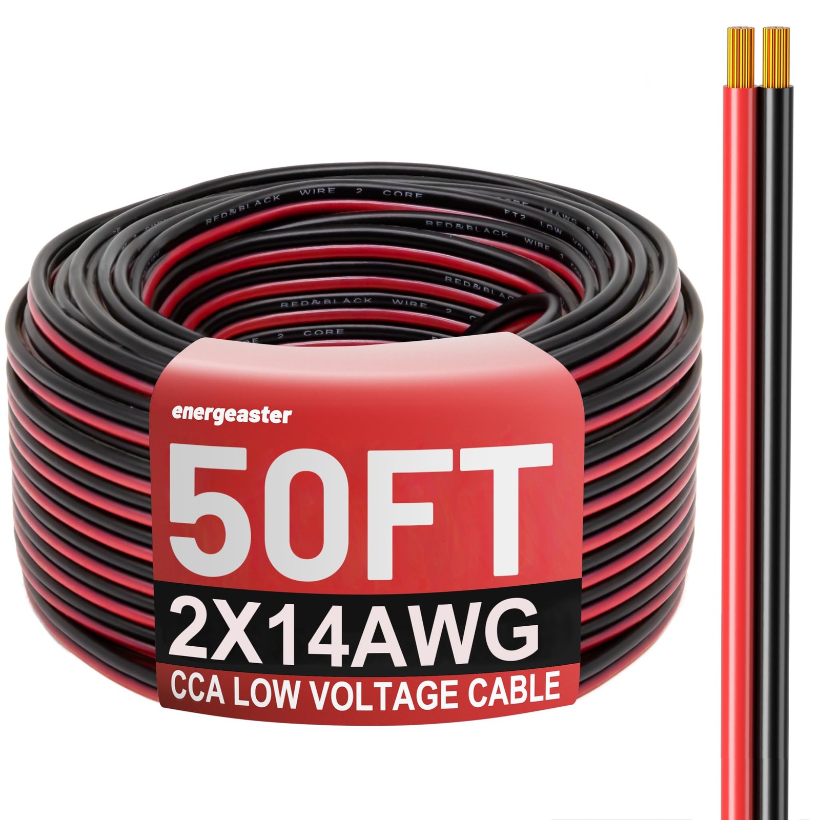 14 Gauge Wire, 14AWG Automotive Electrical Cord 50FT 2 Conductor Red Black 12...