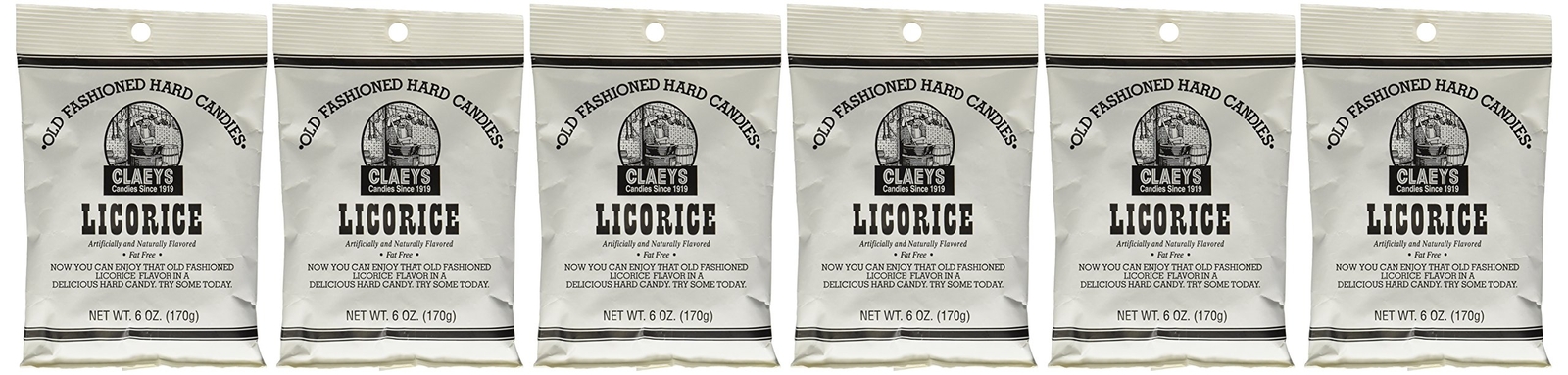 Claeys Candies Licorice Hard Candy Pack of 6 Fat Free 6 Ounce Snack Treats