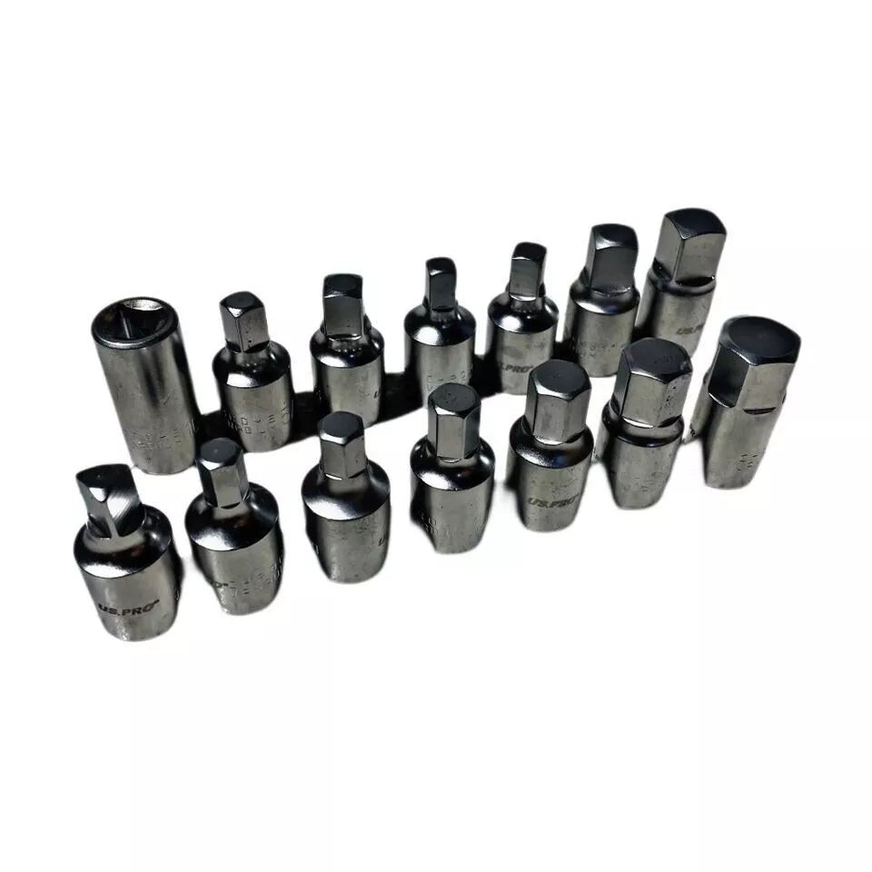 US PRO Tools 3/8" dr 14pc Drain Sump Plug Key Set, Engine Gearbox Diff 3225