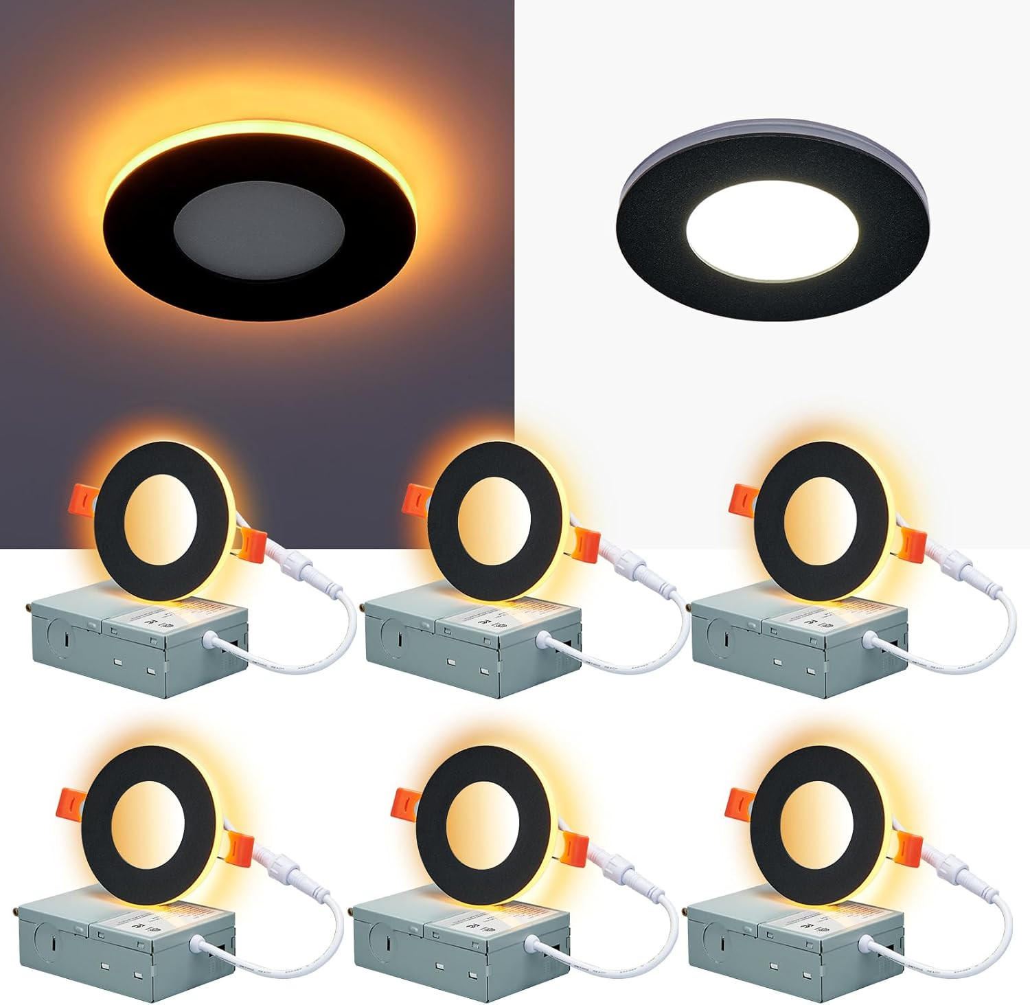 3 Inch Black LED Recessed Lights with Night Light, Dimmable & 5CCT Selectable Ca