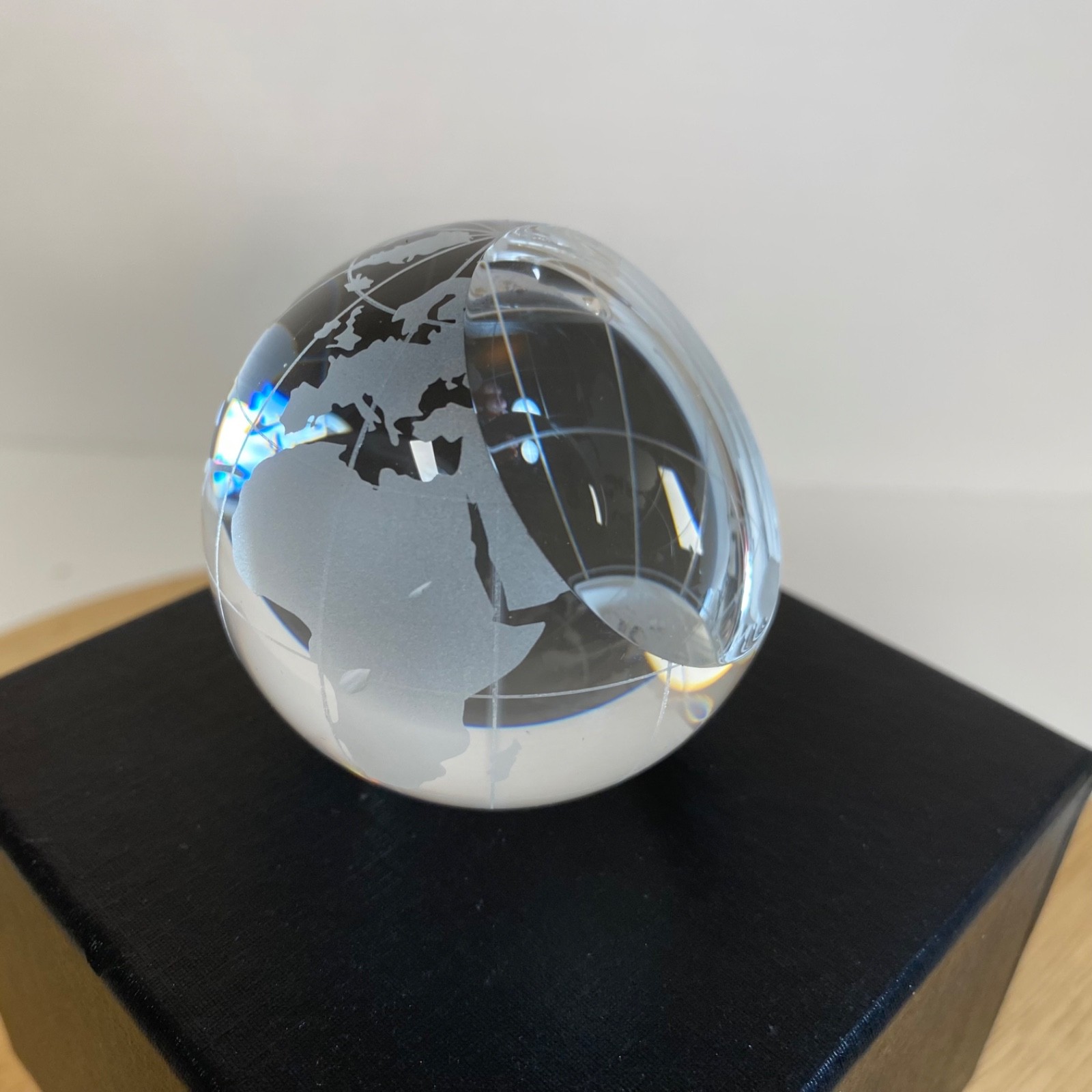 NEW Etched Crystal Globe • 2.25" • One Flat side For Etching • Award • With Box