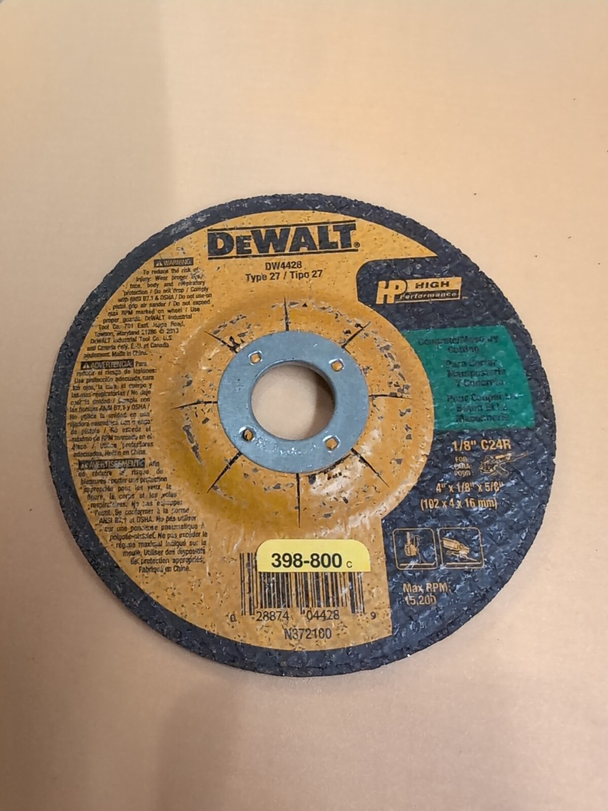 DEWALT DW4428 CONCRETE/MASONRY CUTTING DISC 4"x1/8"x5/8" BRAND NEW