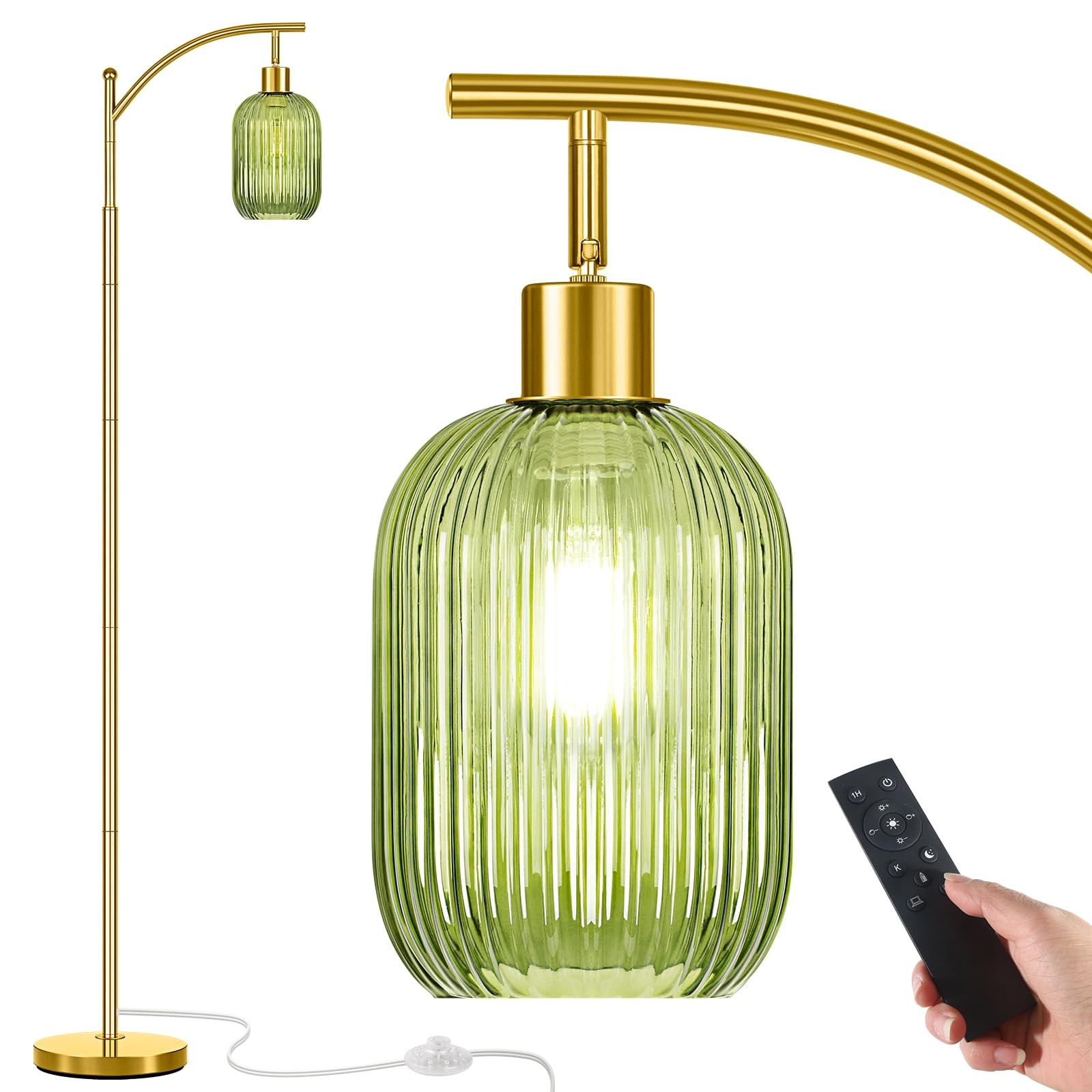 gernehop Gold Floor Lamp for Living Room with 67 inches, Green & Remote