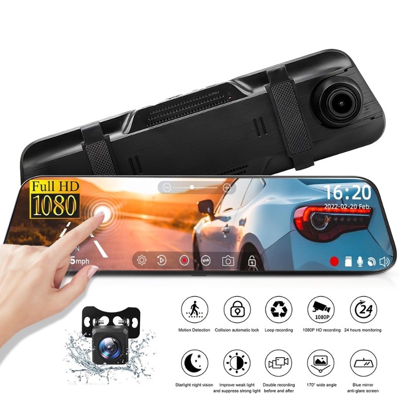 4K 10" Dual Dash Cam Car Rear Mirror View Backup Dual Camera Night Vision IPS US