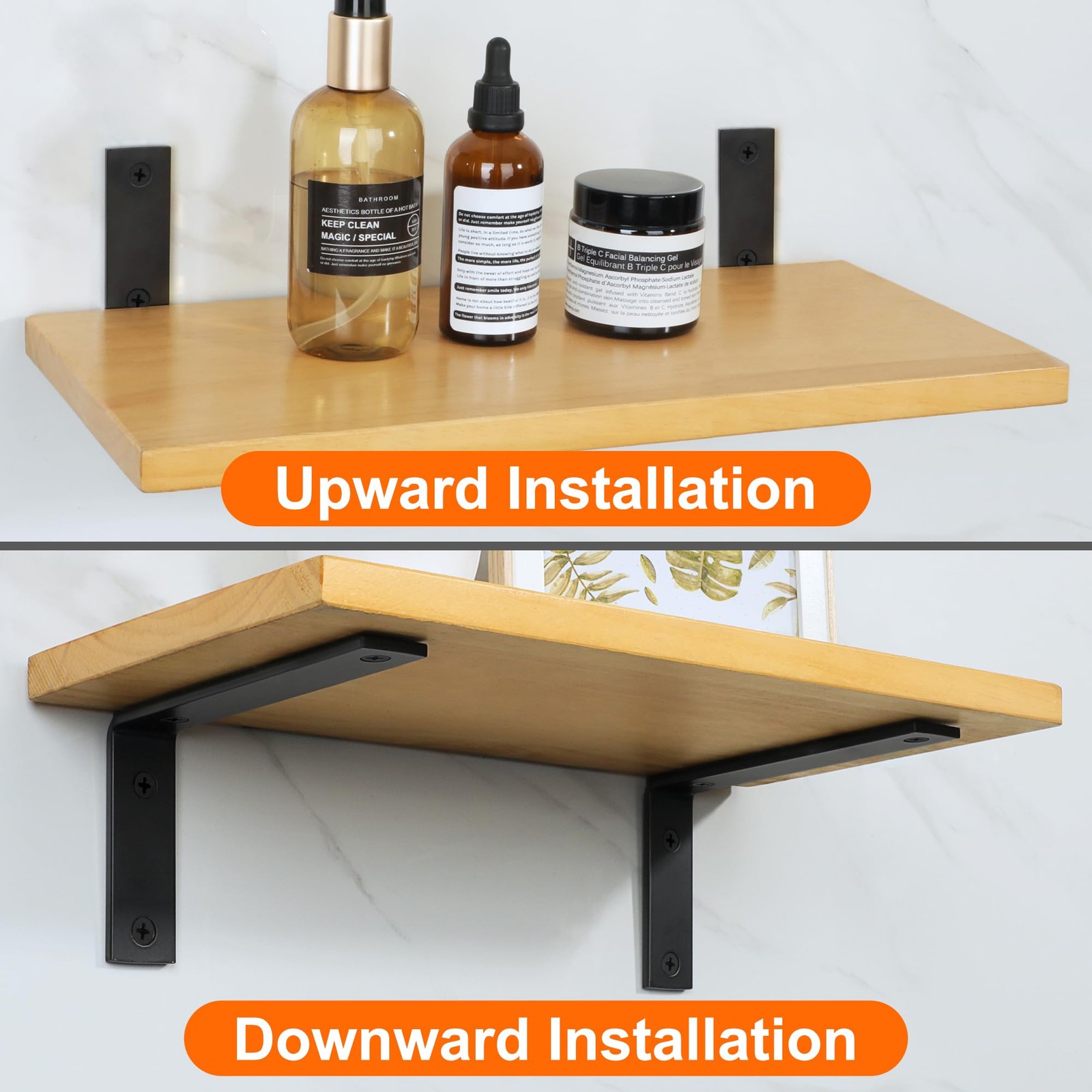 Floating Shelf Brackets Heavy Duty L-Shaped Wall Brackets - Black Angle Corne...