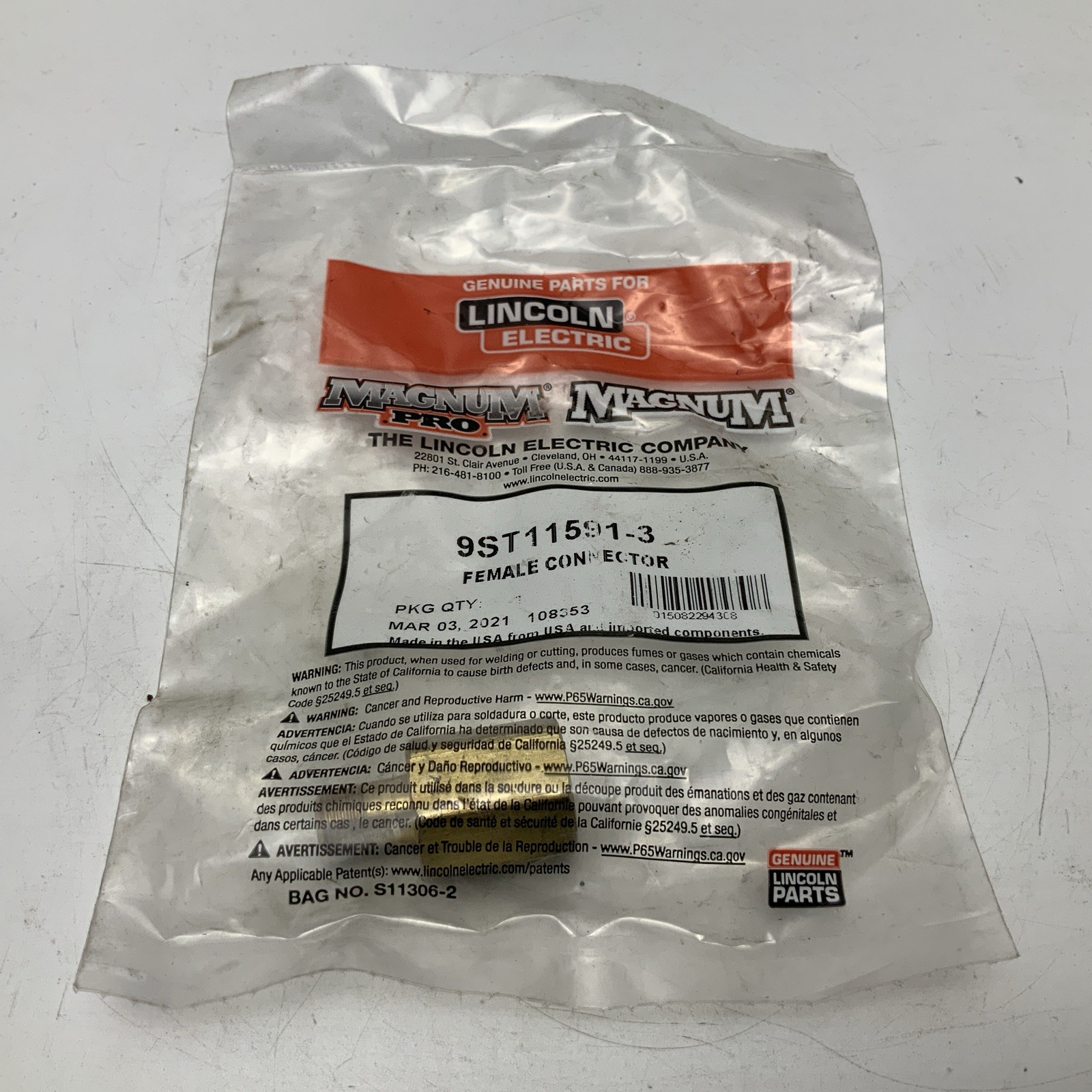 NEW LINCOLN ELECTRIC MAGNUM PRO FEMALE CONNECTOR 9ST11591-3