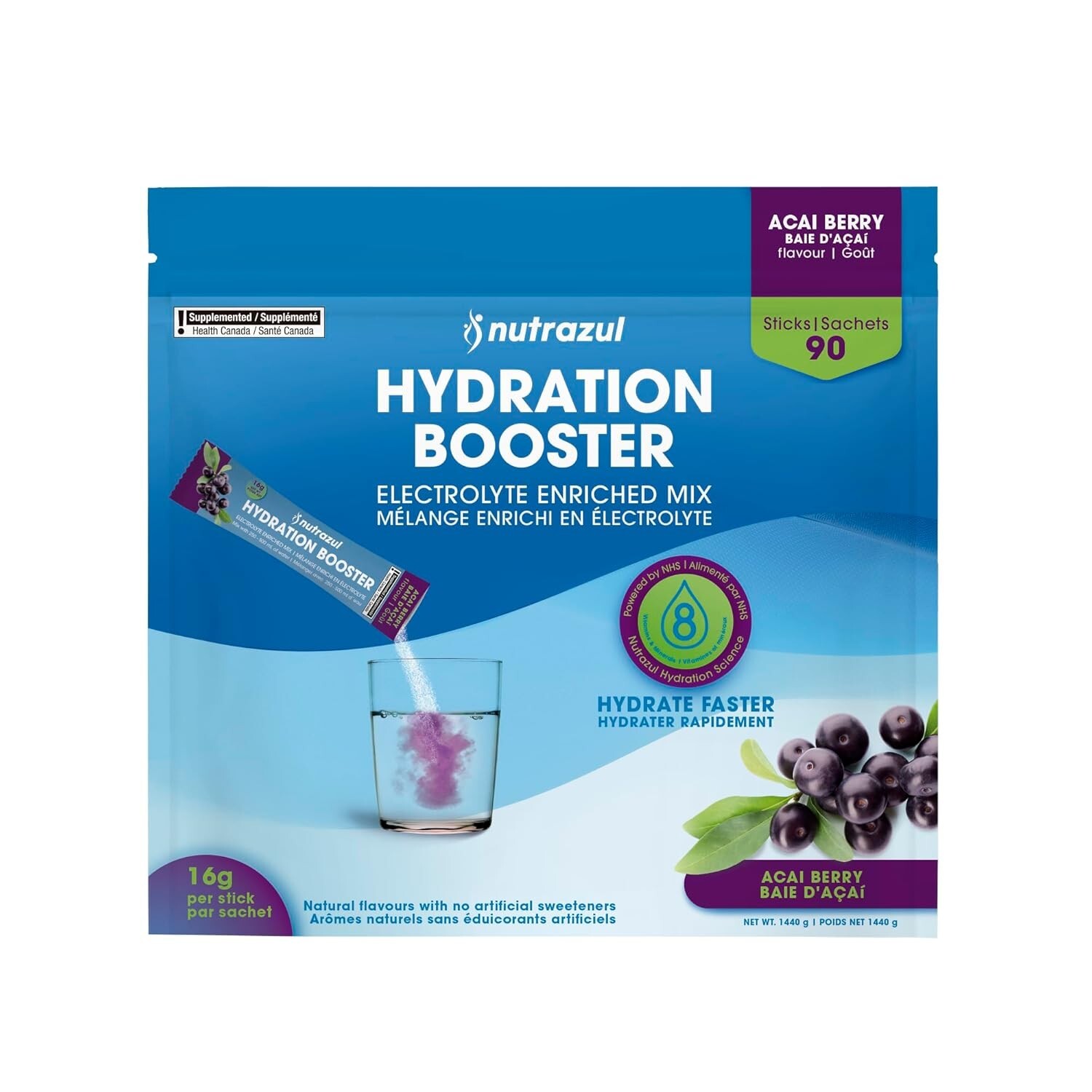 Rapid Hydration Booster Electrolyte Enriched Supplement Powder Acai Flavor