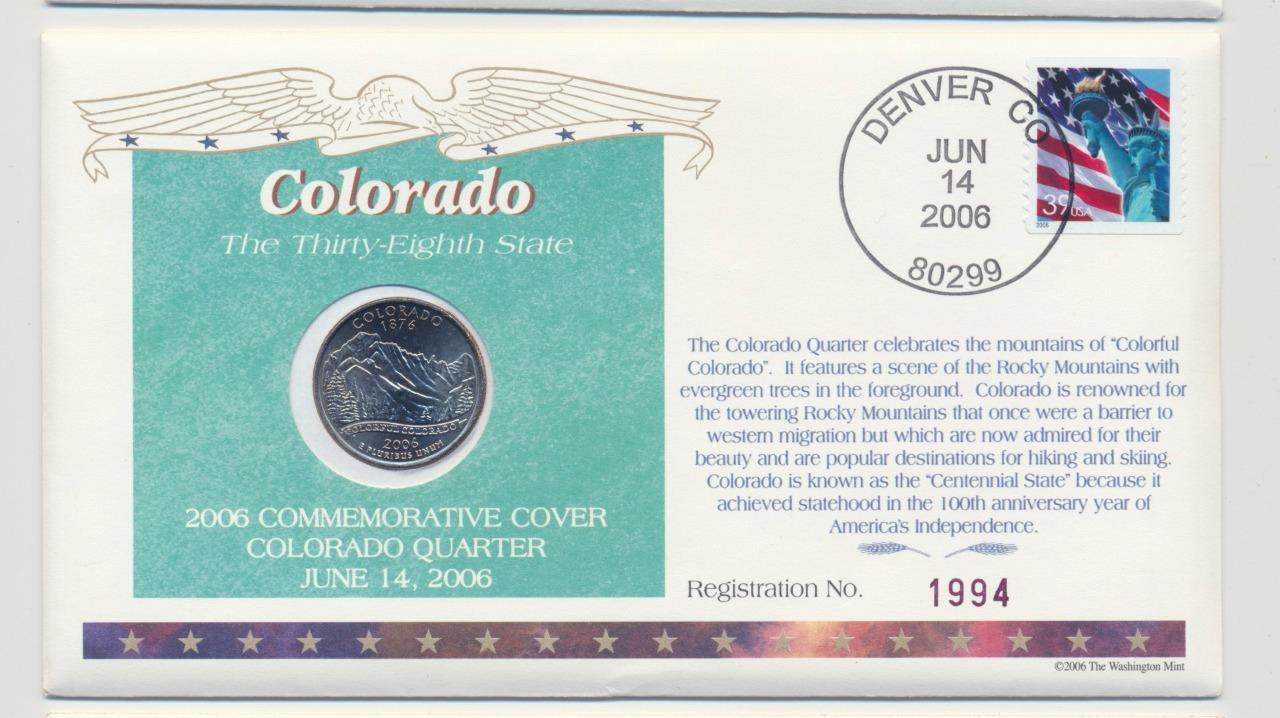 2006 Commemorative cover Colorado State Quarter First Day Cover Limited edition