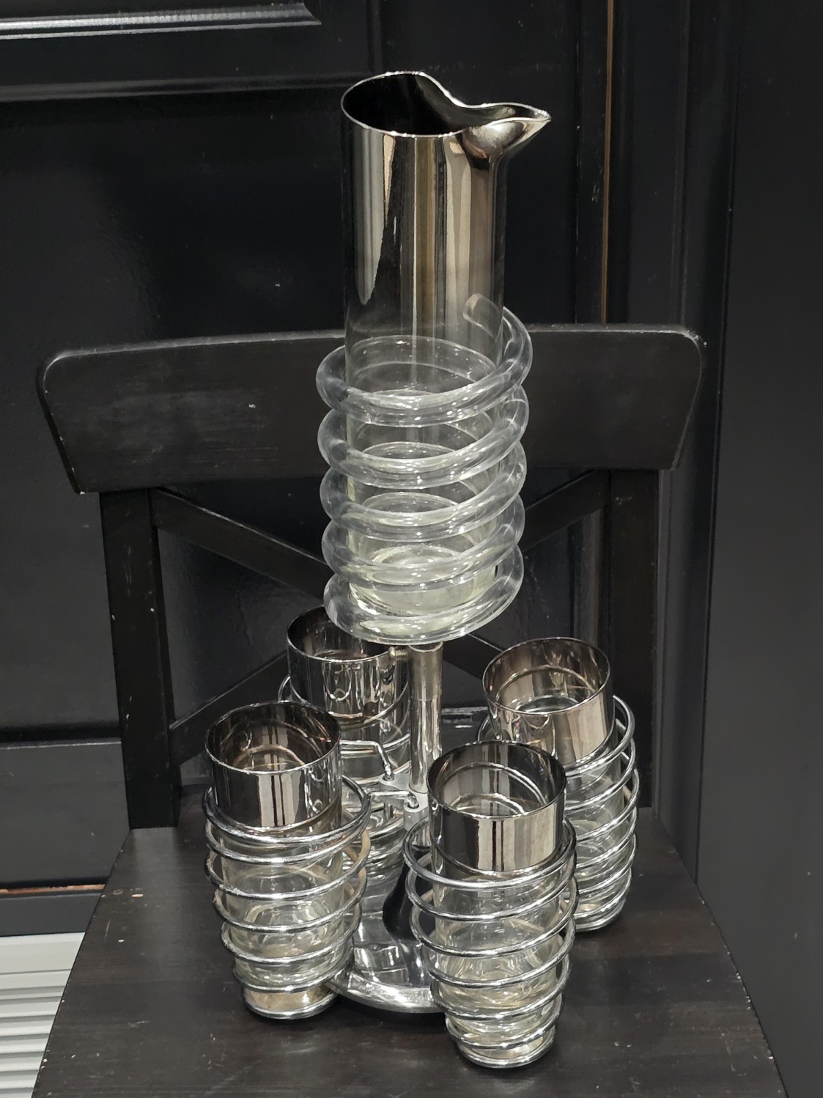 VINTAGE MCM Dorothy Thorpe Style Silver Fade Cocktail Bar Set w/Holder Nice👀🔥